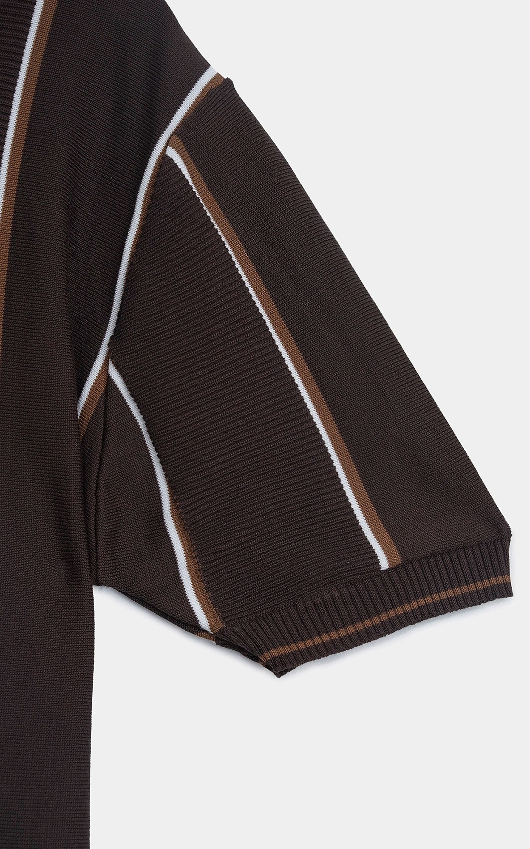 SWEATER KNIT VERTICAL STRIPED POLO SHIRT BROWN