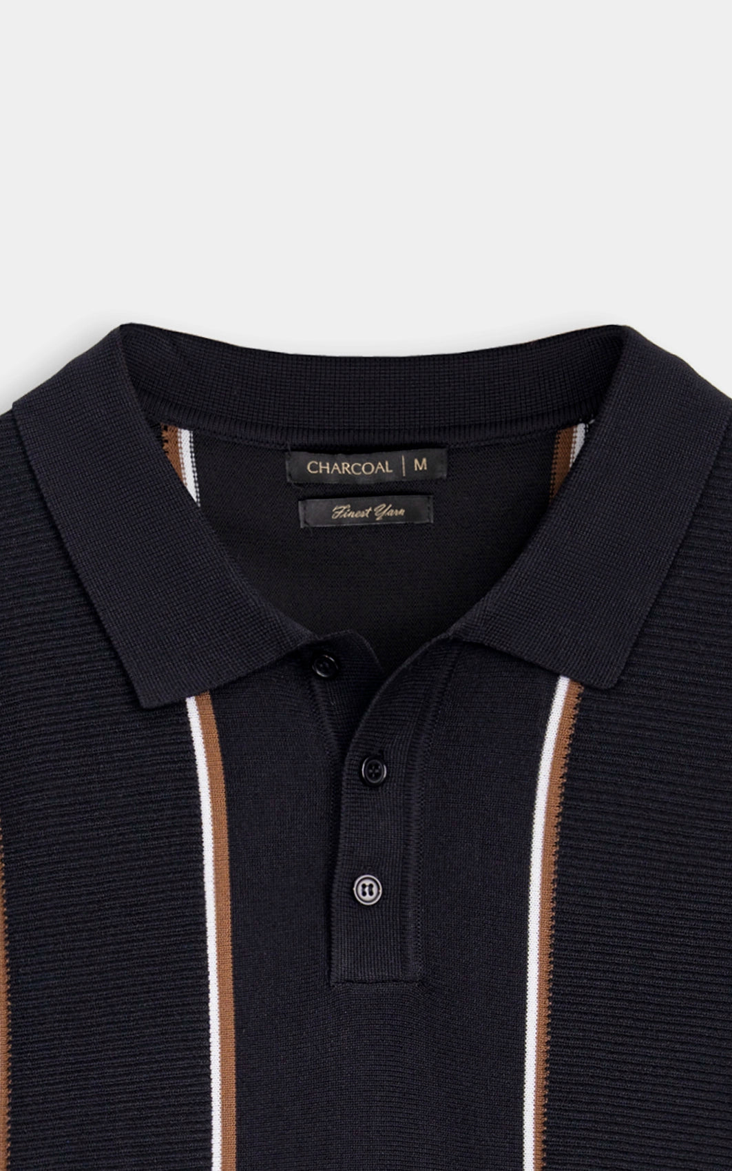 SWEATER KNIT VERTICAL STRIPED POLO SHIRT BLACK