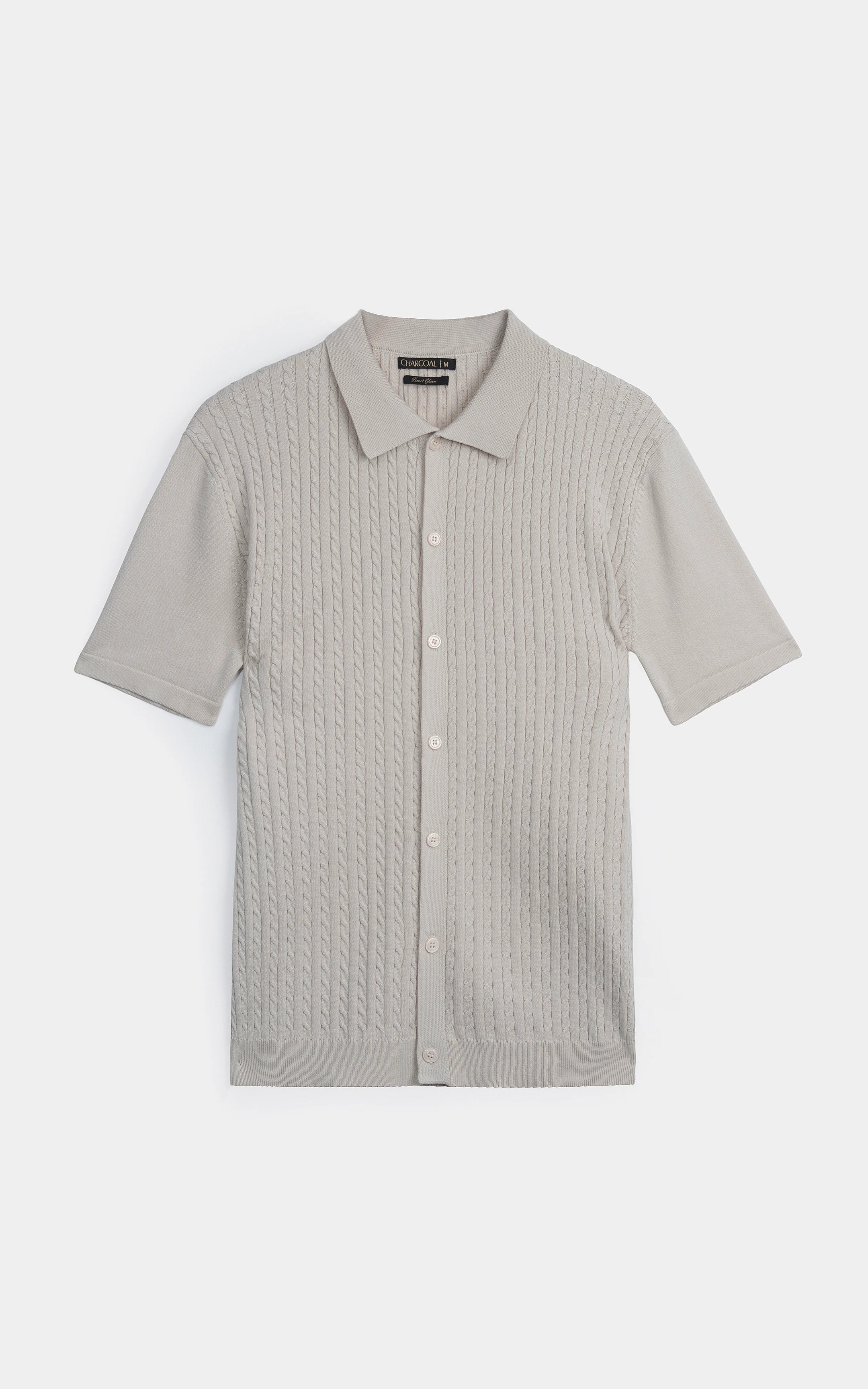 HALF SLEEVE CABLE KNIT CASUAL SHIRT BEIGE