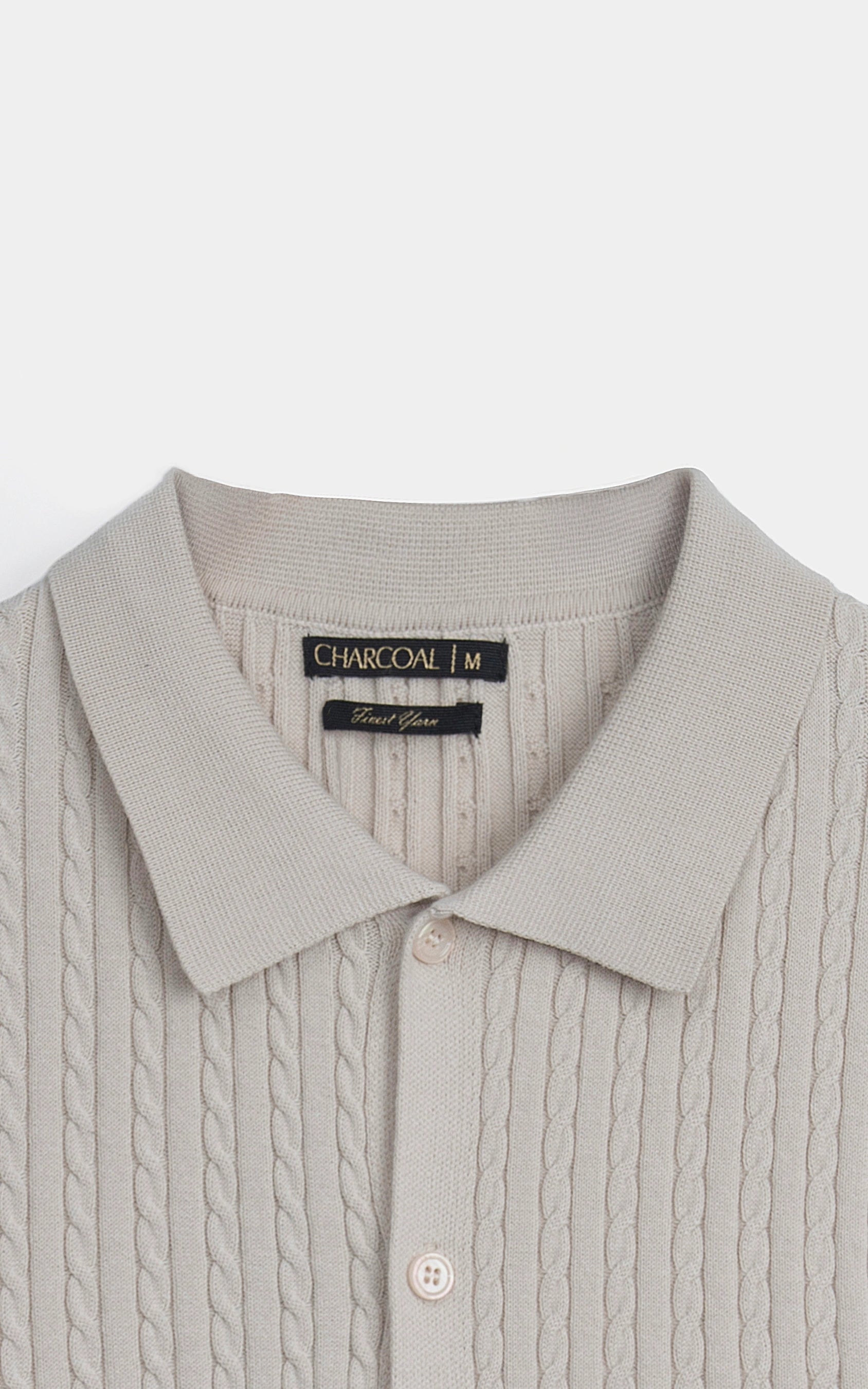 HALF SLEEVE CABLE KNIT CASUAL SHIRT BEIGE