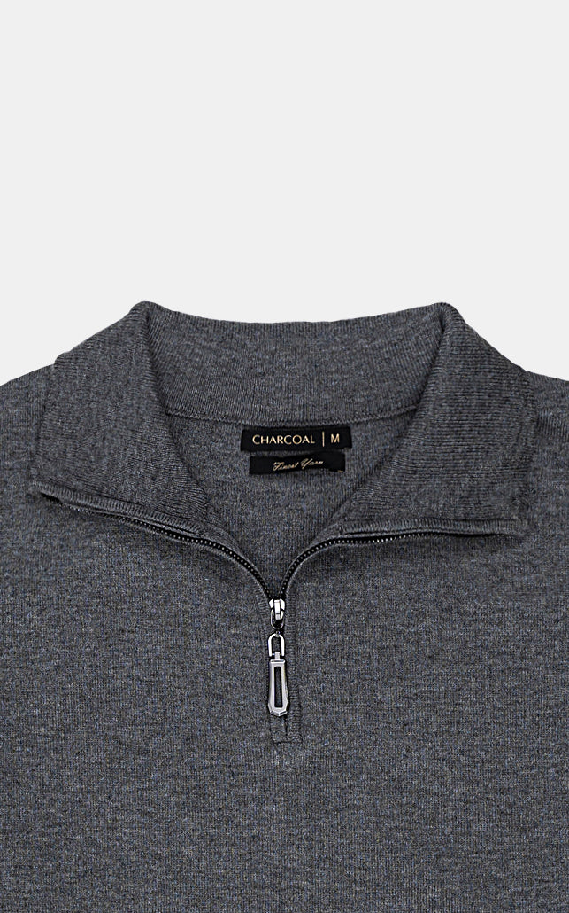 MOCK NECK ZIPPER SWEATER GREY