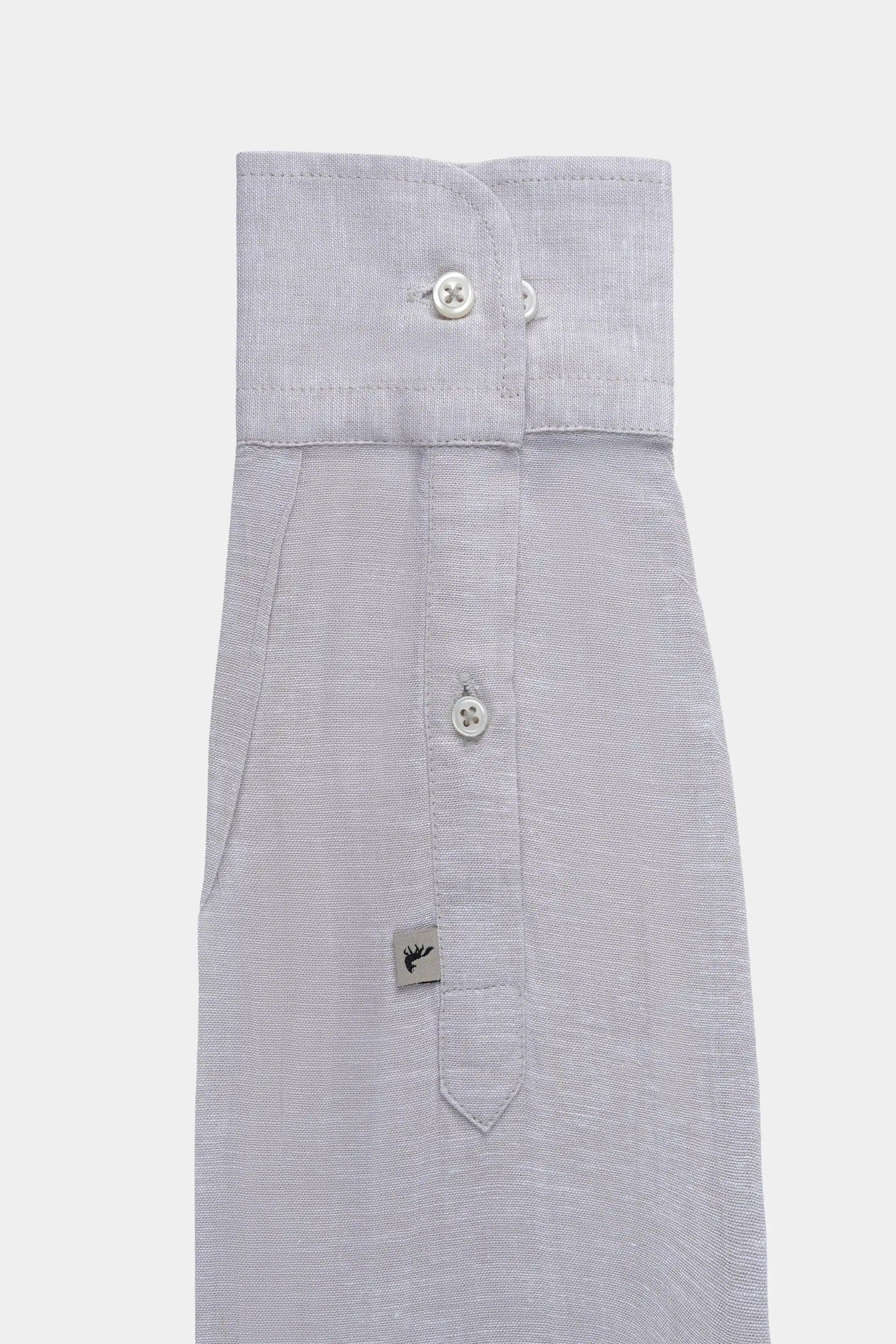 Linen button-up shirt in greyish brown with front buttons and chest pocket