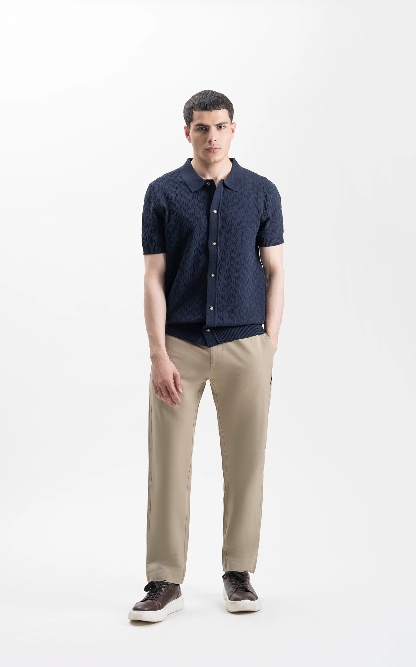 HALF SLEEVES SWEATER KNIT SHIRT NAVY