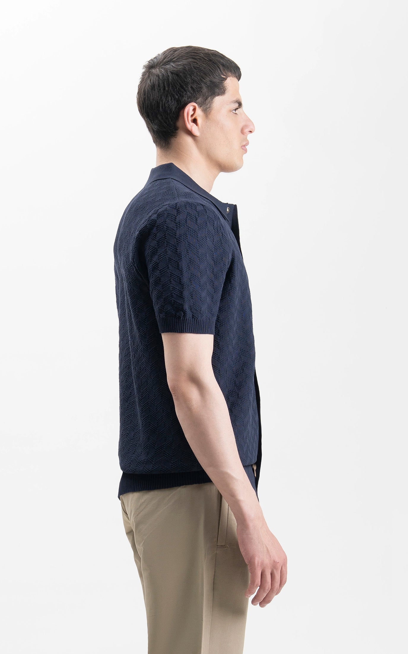 HALF SLEEVES SWEATER KNIT SHIRT NAVY