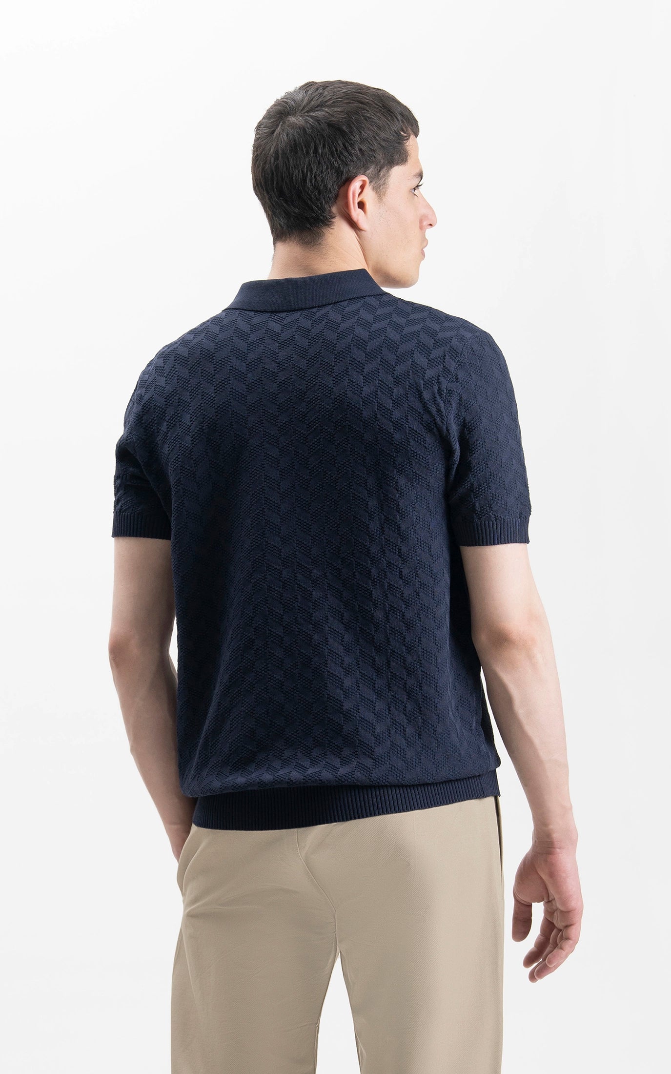HALF SLEEVES SWEATER KNIT SHIRT NAVY
