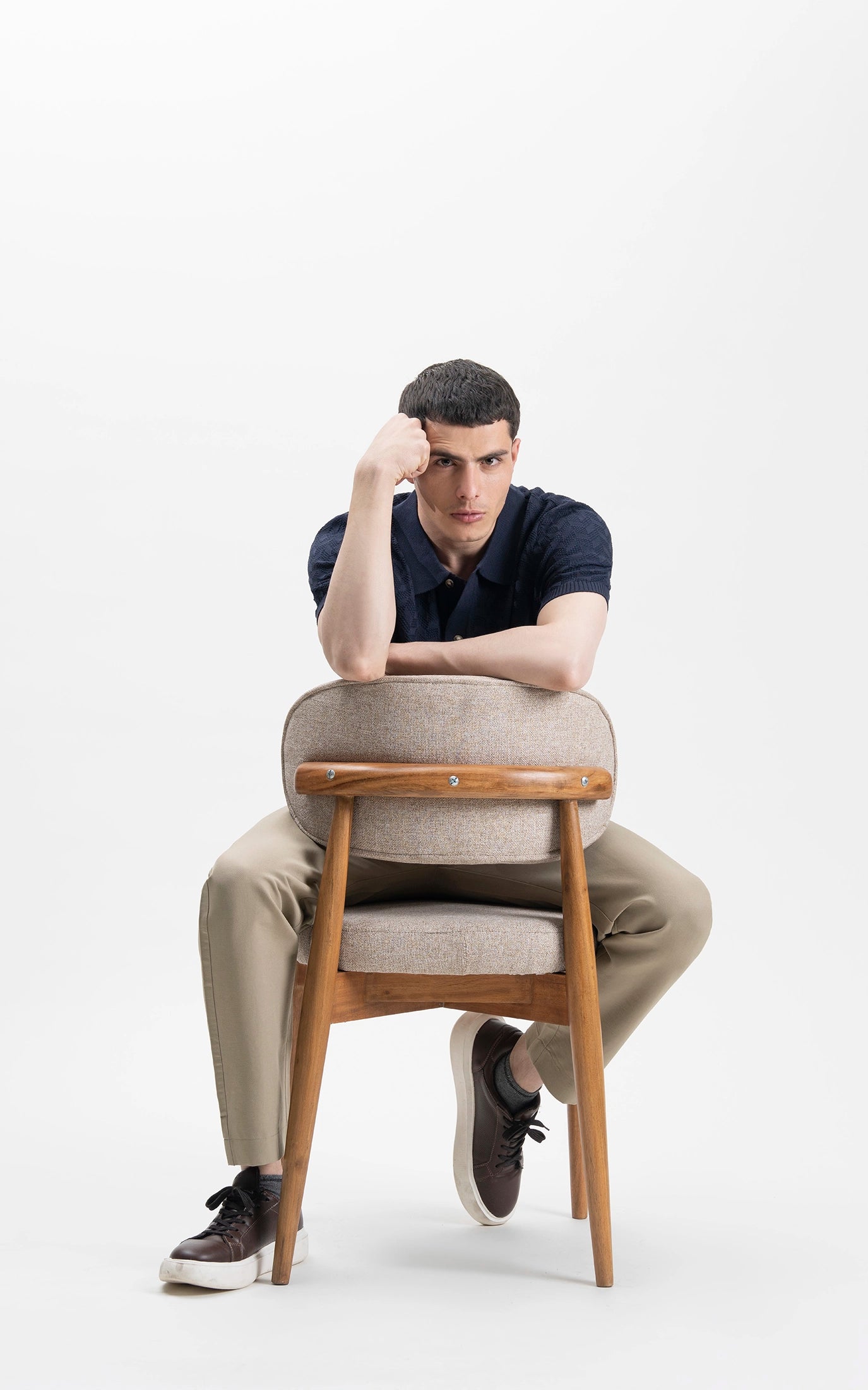 HALF SLEEVES SWEATER KNIT SHIRT NAVY