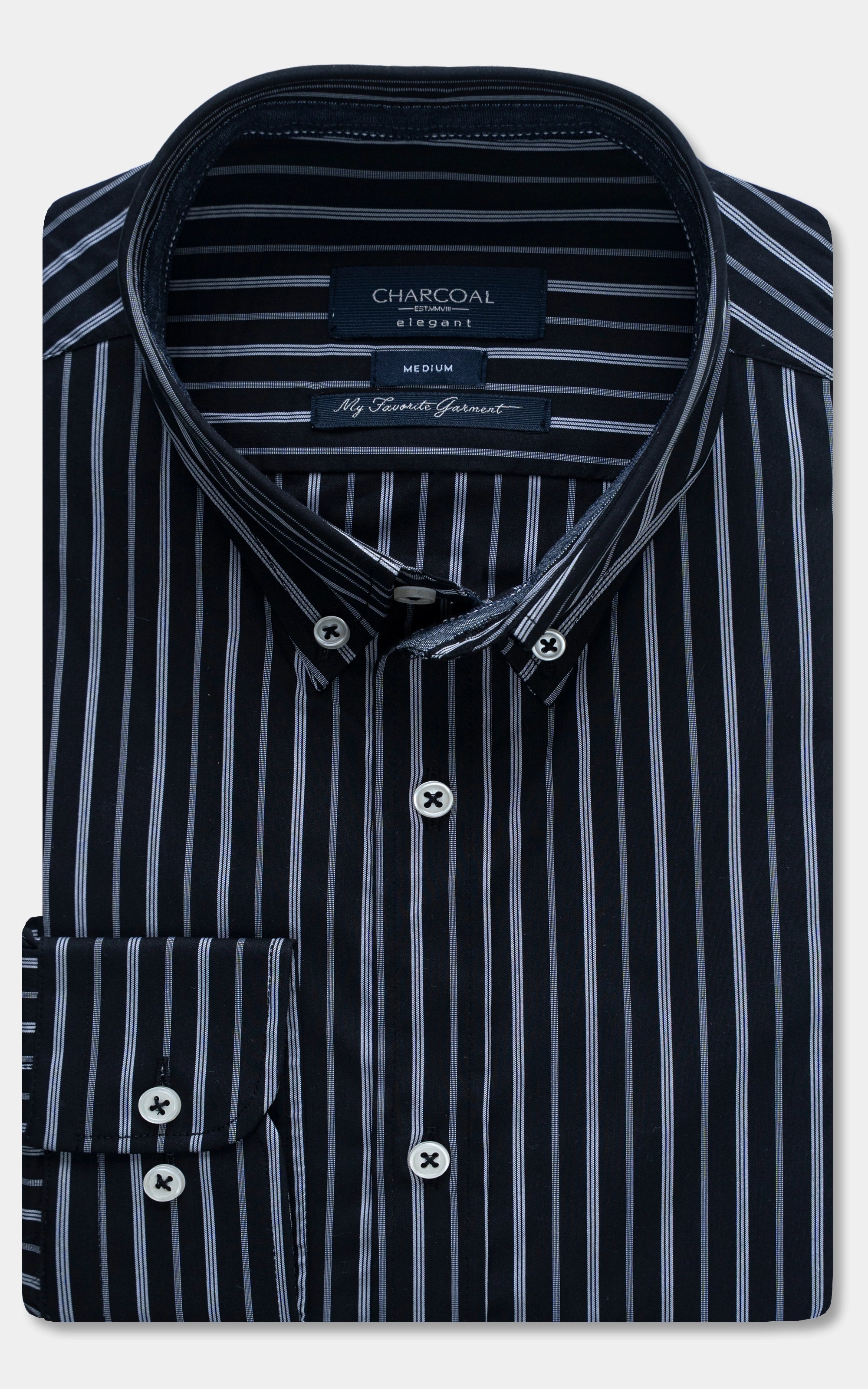 SEMI FORMAL SMART FIT STRIPED SHIRT BLACK WHITE