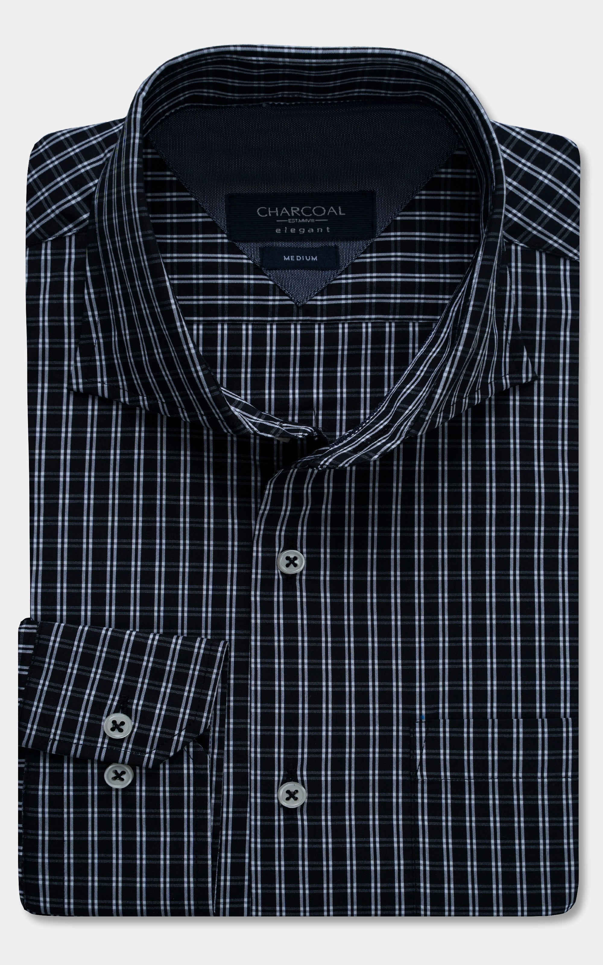 SEMI FORMAL SMART FIT CHECK SHIRT BLACK