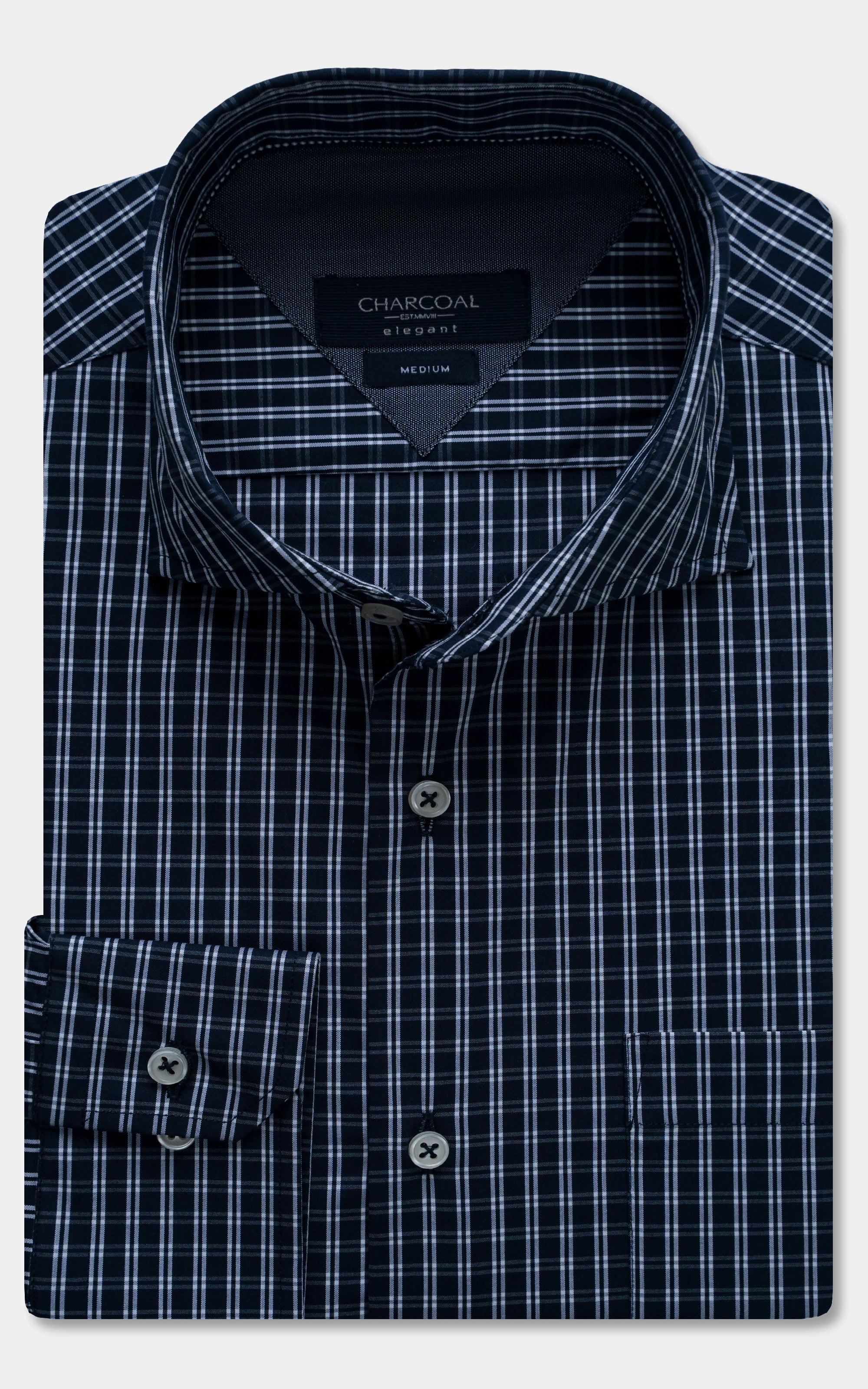SEMI FORMAL SMART FIT CHECK SHIRT NAVY