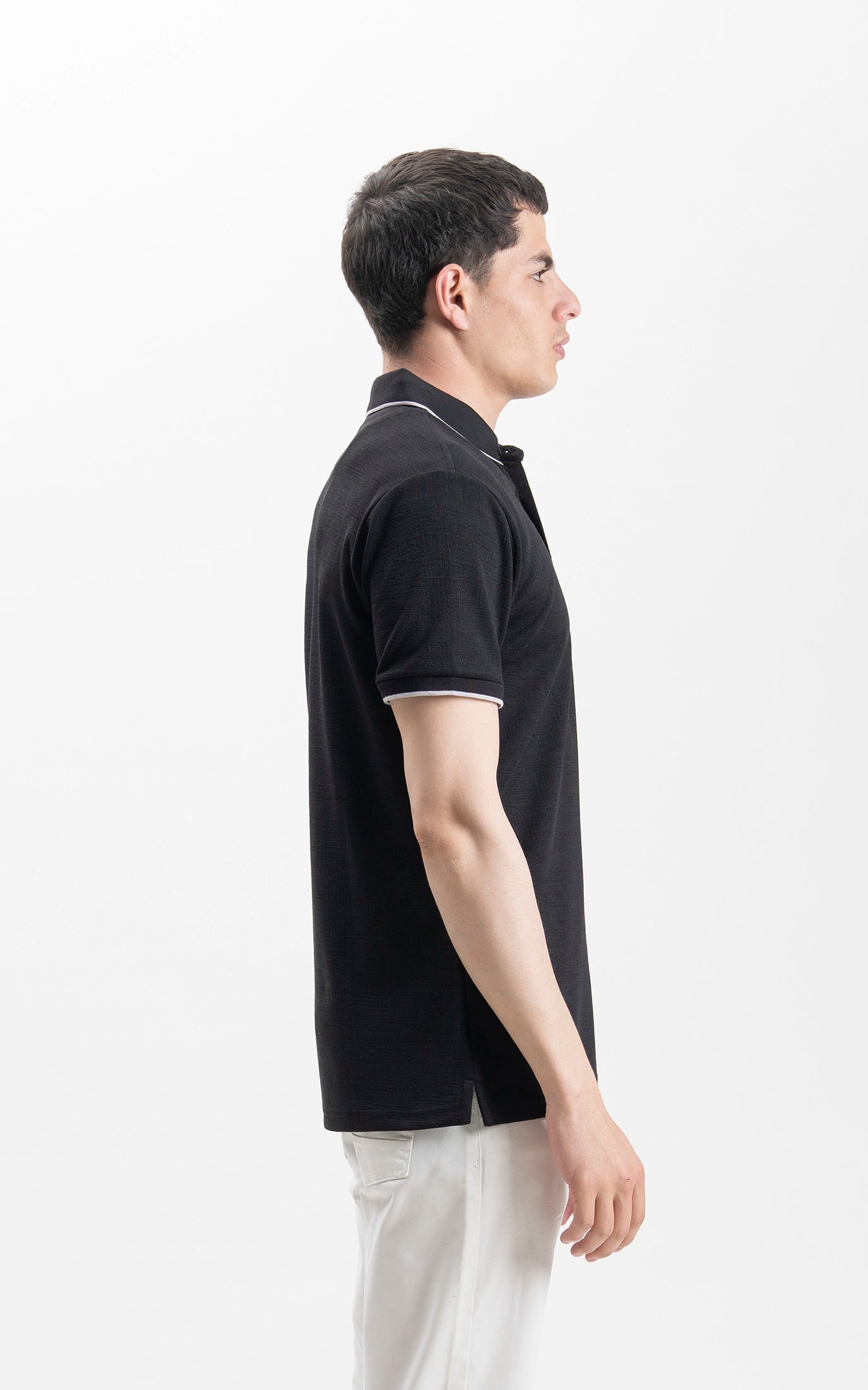 JACQUARD TEXTURED TIPPED POLO SHIRT BLACK