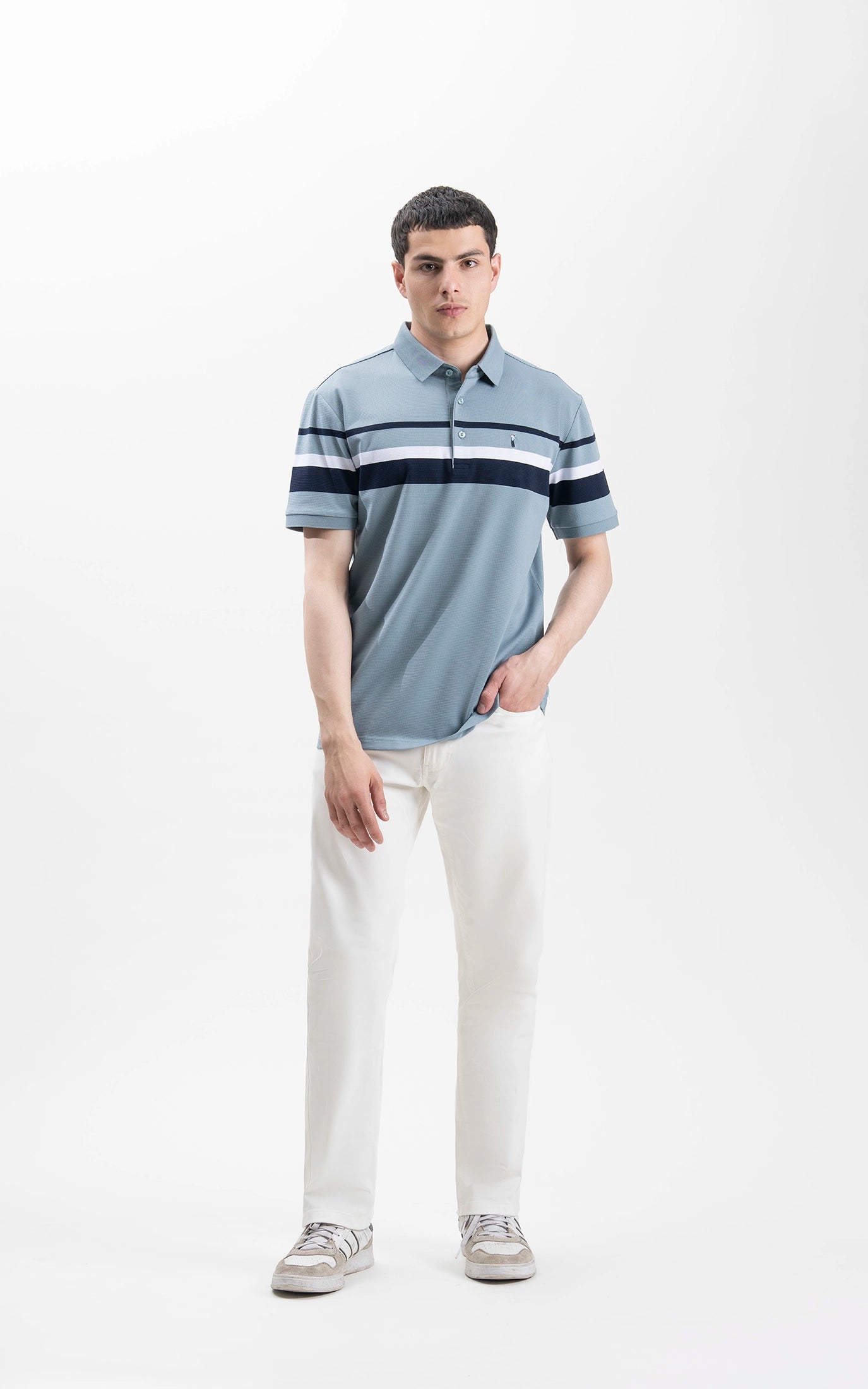 SMART FIT CLASSIC PREMIUM STRIPED POLO SHIRT PALE BLUE