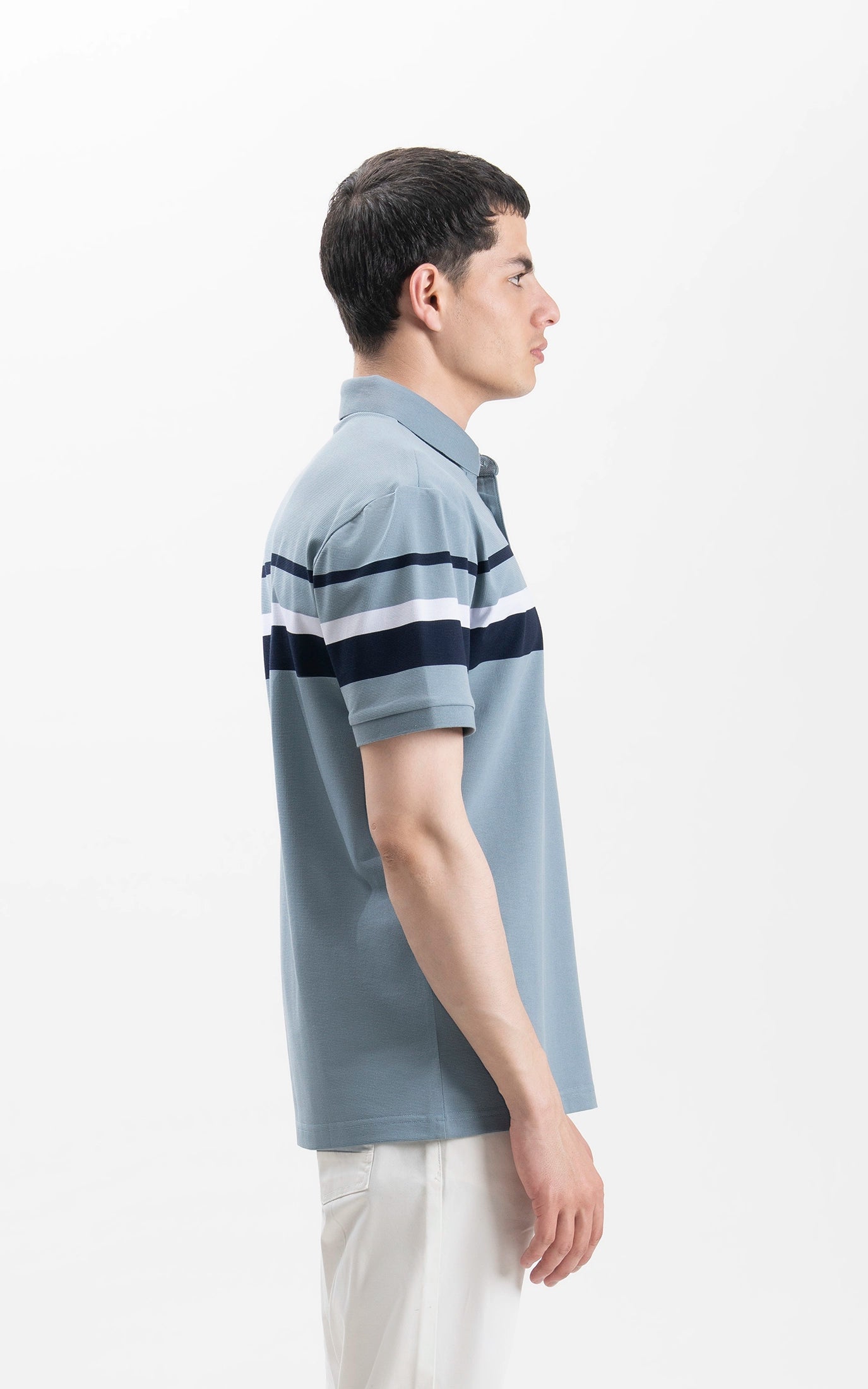 SMART FIT CLASSIC PREMIUM STRIPED POLO SHIRT PALE BLUE