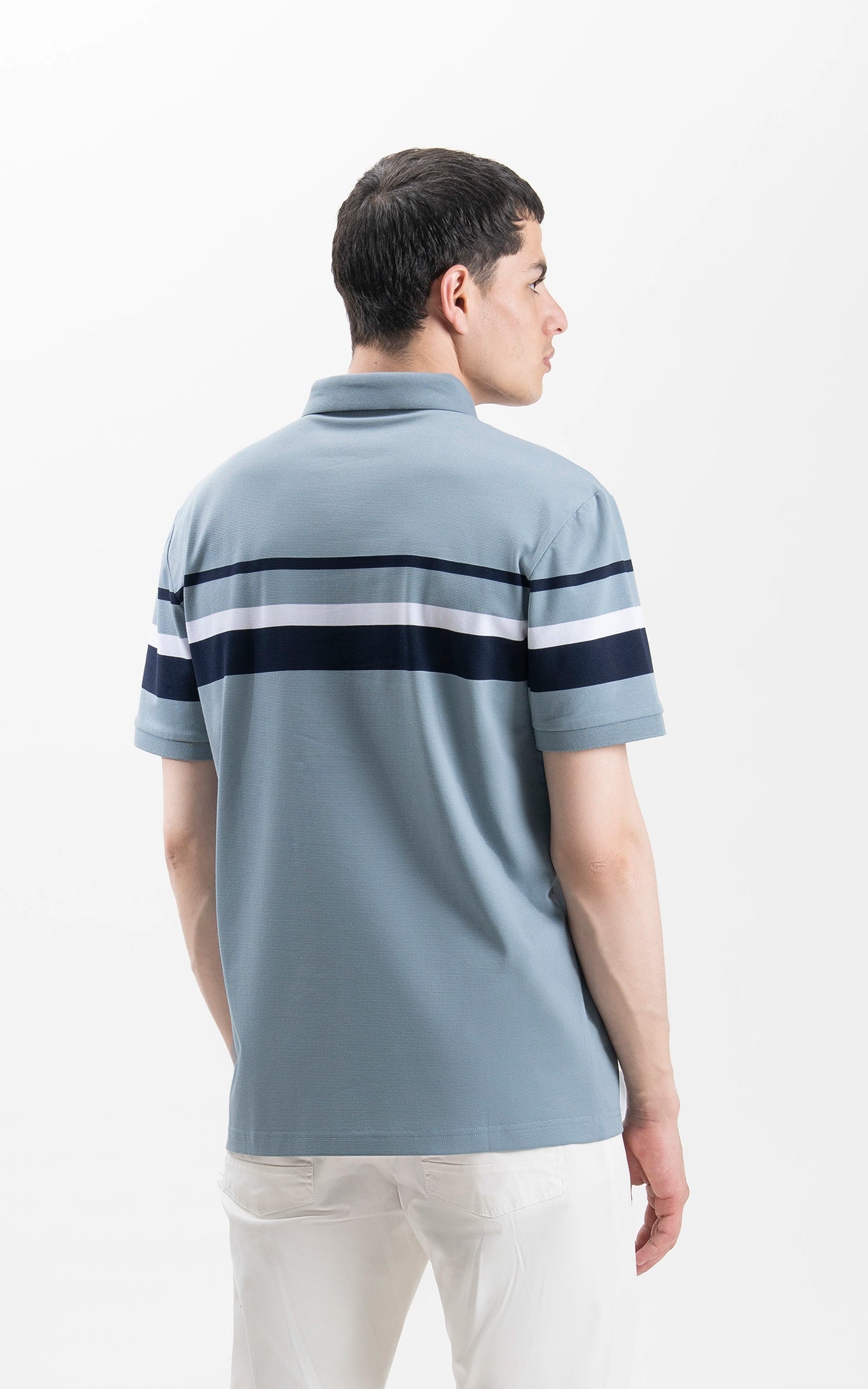 SMART FIT CLASSIC PREMIUM STRIPED POLO SHIRT PALE BLUE