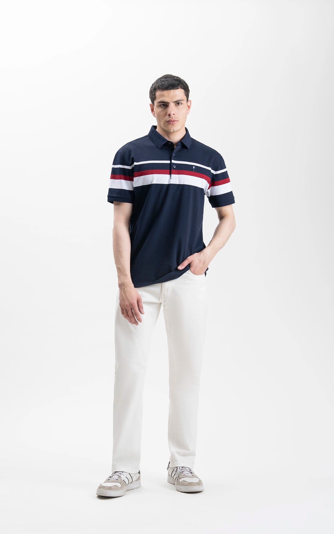 SMART FIT CLASSIC PREMIUM STRIPED POLO SHIRT NAVY