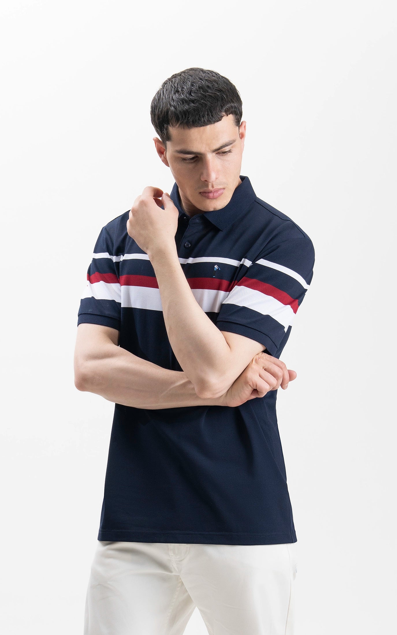 SMART FIT CLASSIC PREMIUM STRIPED POLO SHIRT NAVY