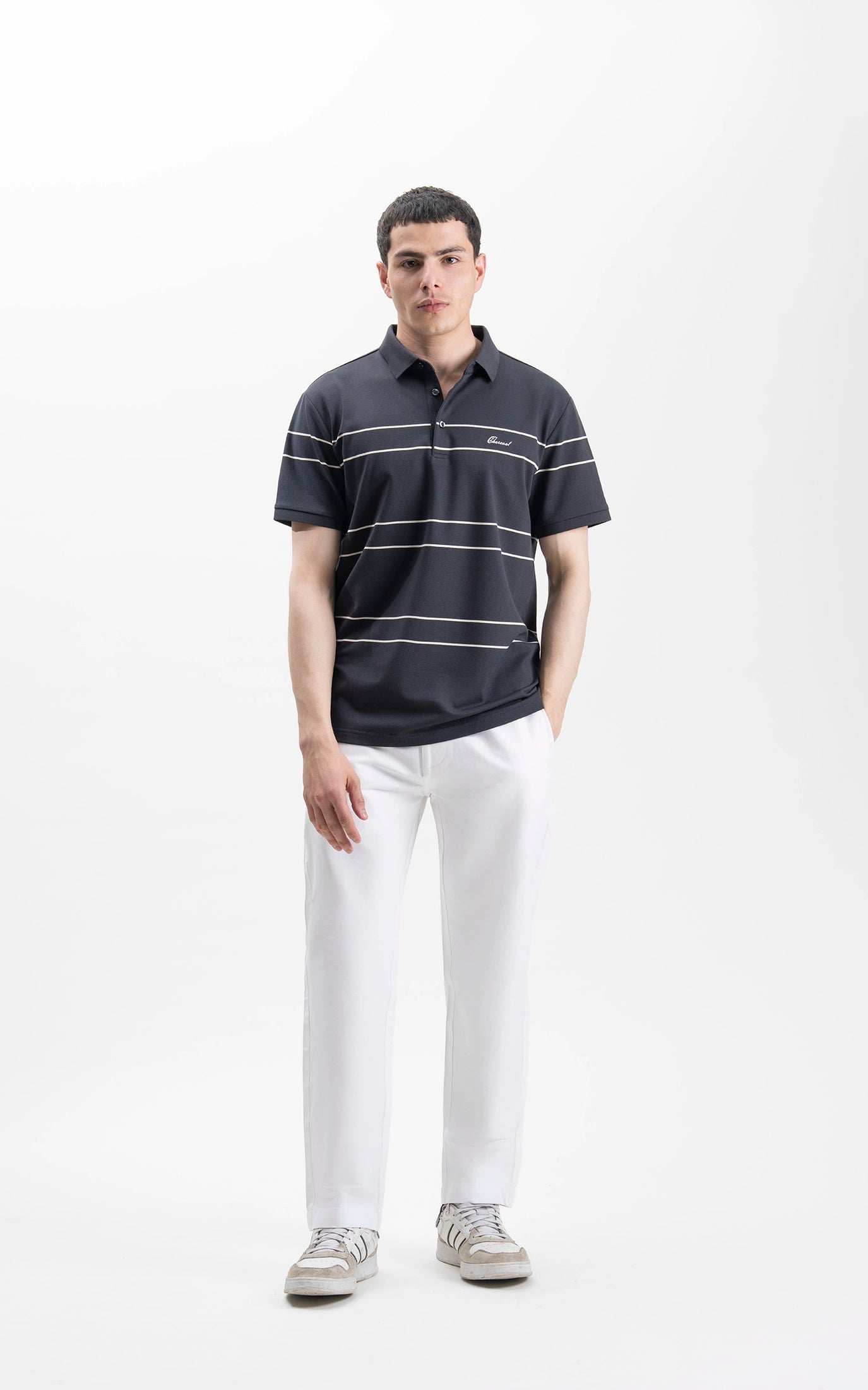 SMART FIT CLASSIC PREMIUM STRIPED POLO SHIRT DARK GREY
