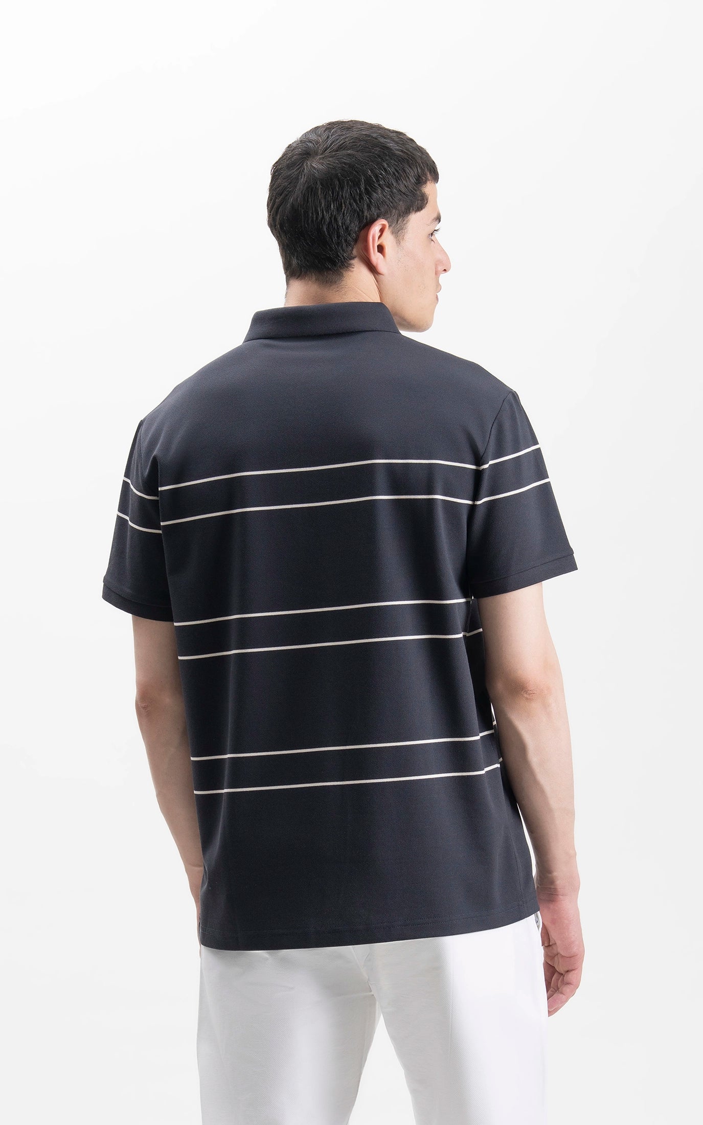 SMART FIT CLASSIC PREMIUM STRIPED POLO SHIRT DARK GREY