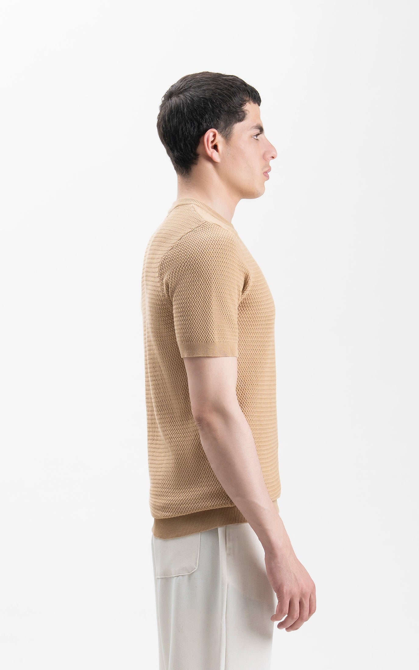 SWEATER KNIT SELF TEXTURED CREW NECK T SHIRT KHAKI