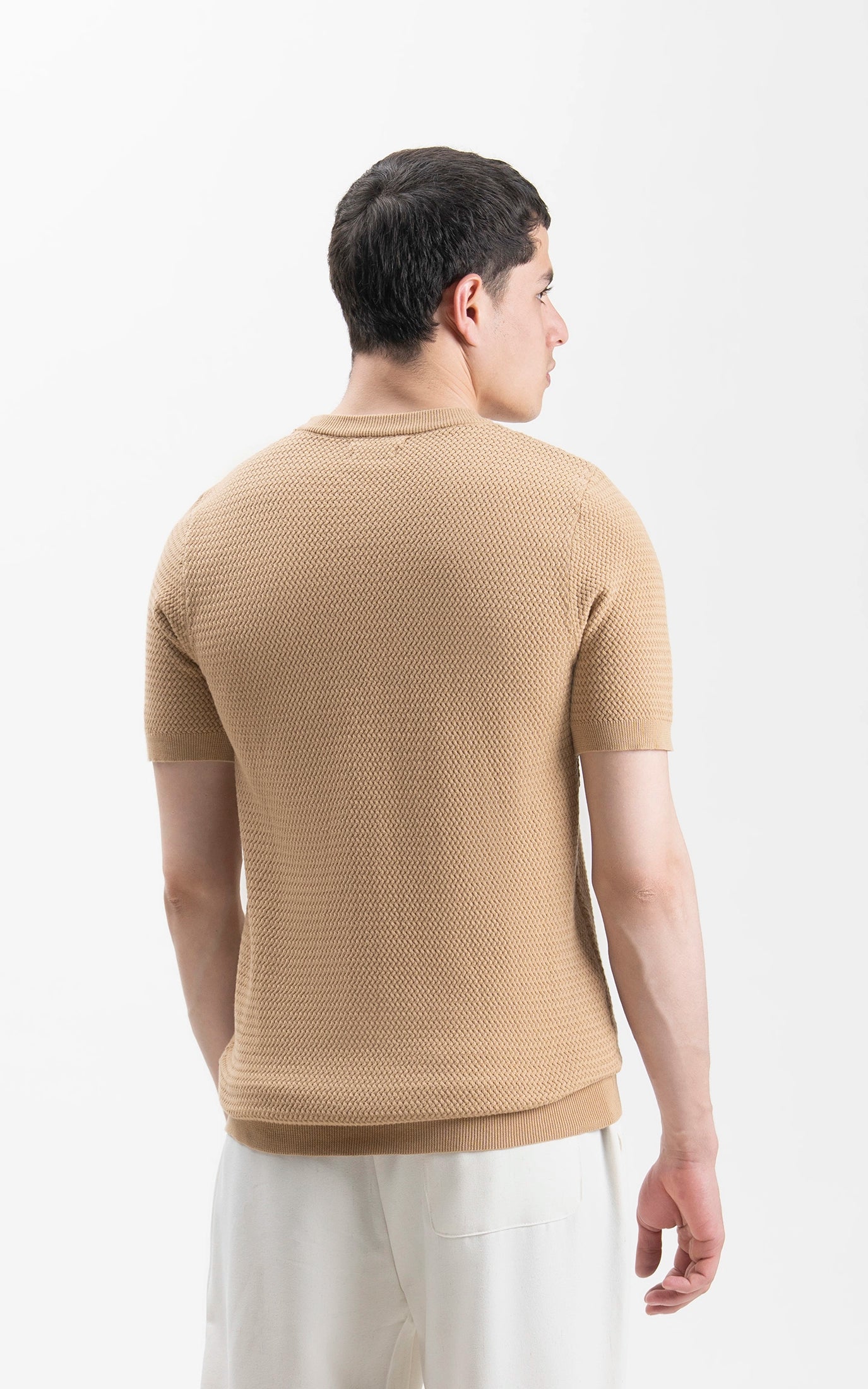 SWEATER KNIT SELF TEXTURED CREW NECK T SHIRT KHAKI
