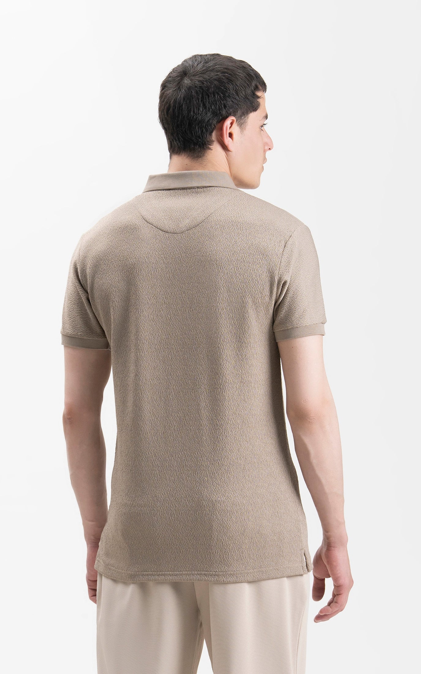 JACQUARD TEXTURED ZIP POLO SHIRT KHAKI