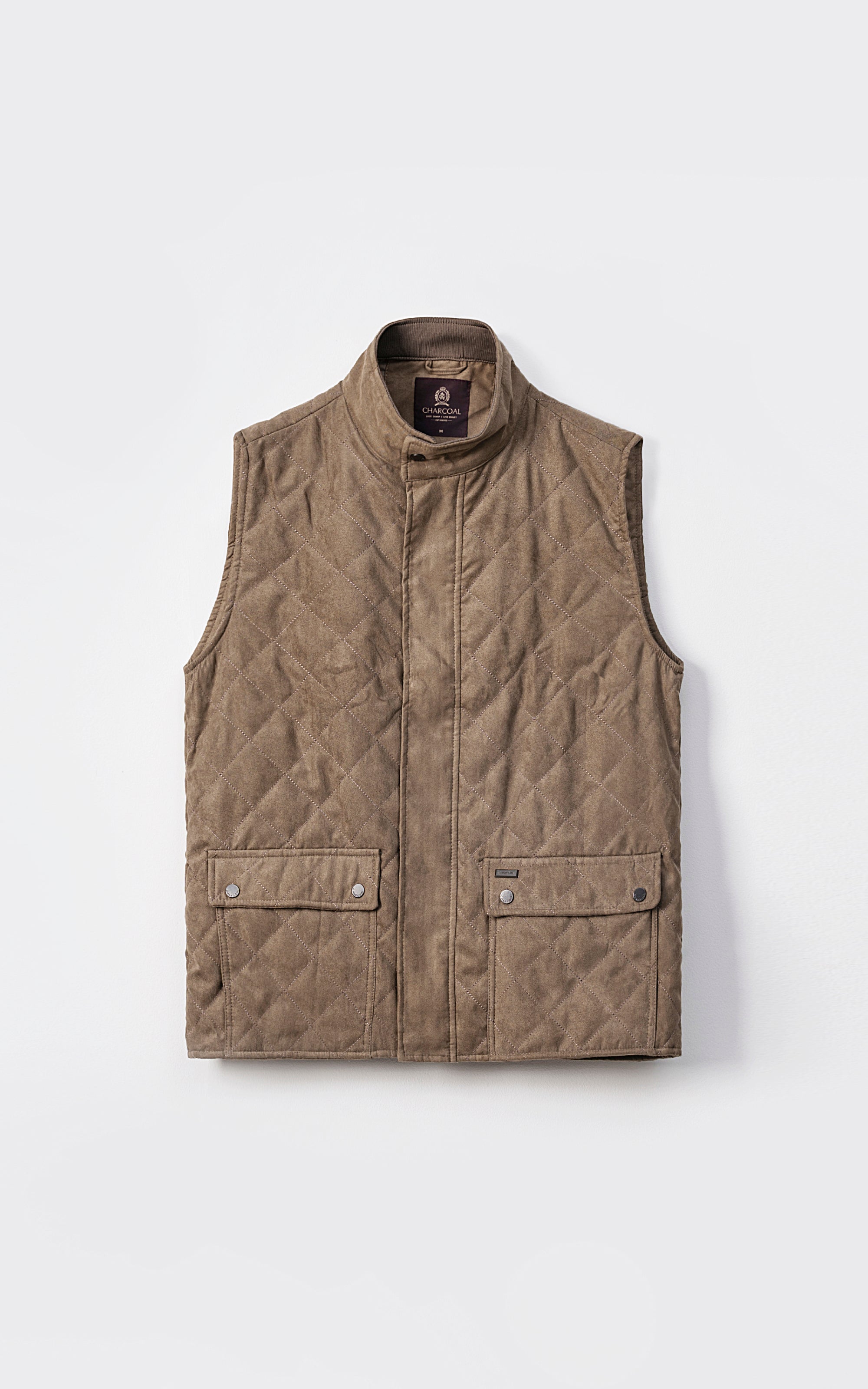 QUILTED SUEDE GILET JACKET SLEEVELESS LIGHT BROWN