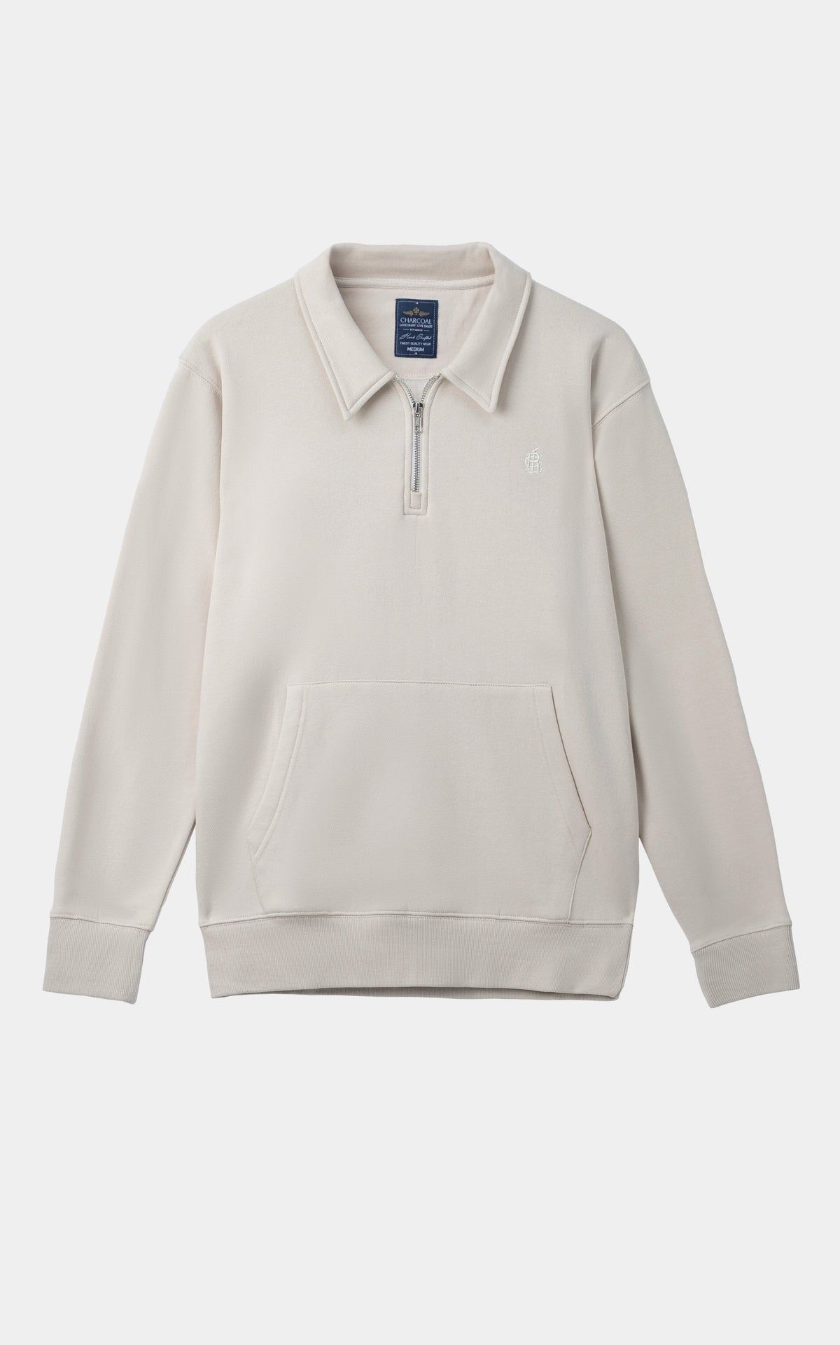 FLEECE EMBROIDERED COLLARED BEIGE