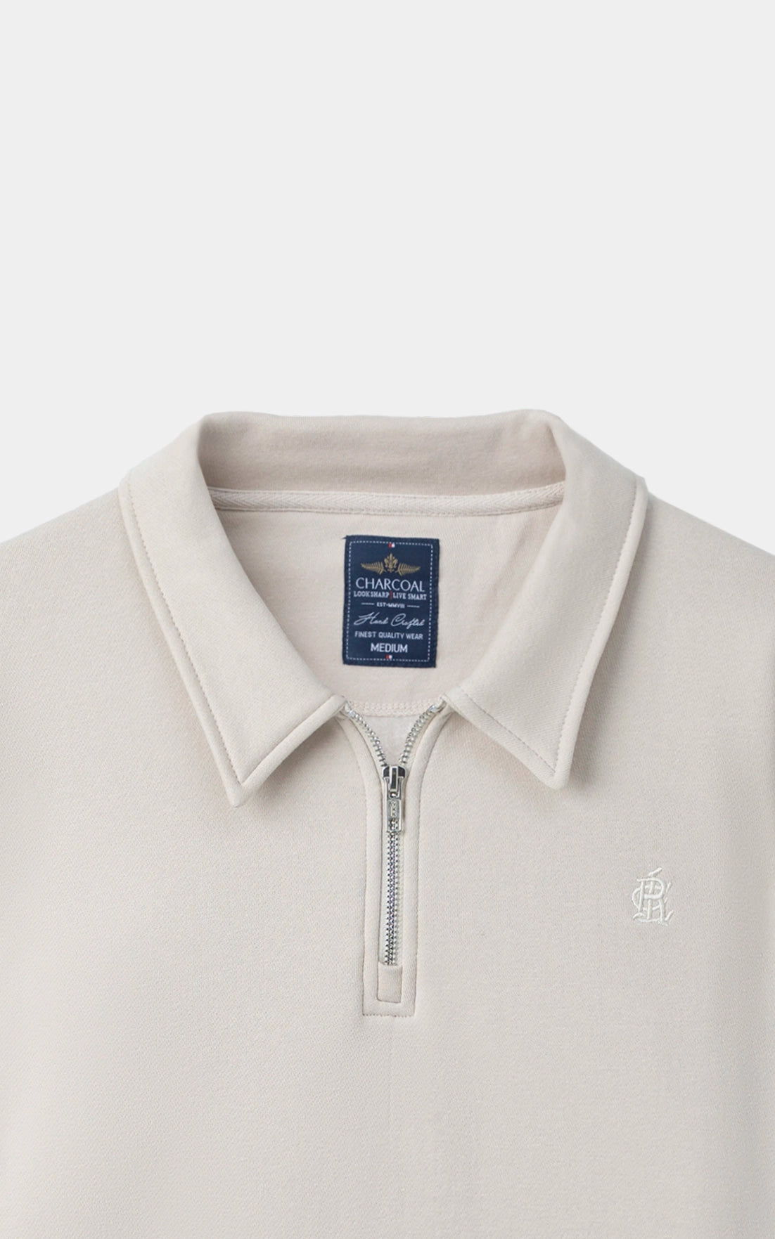 FLEECE EMBROIDERED  COLLARED BEIGE