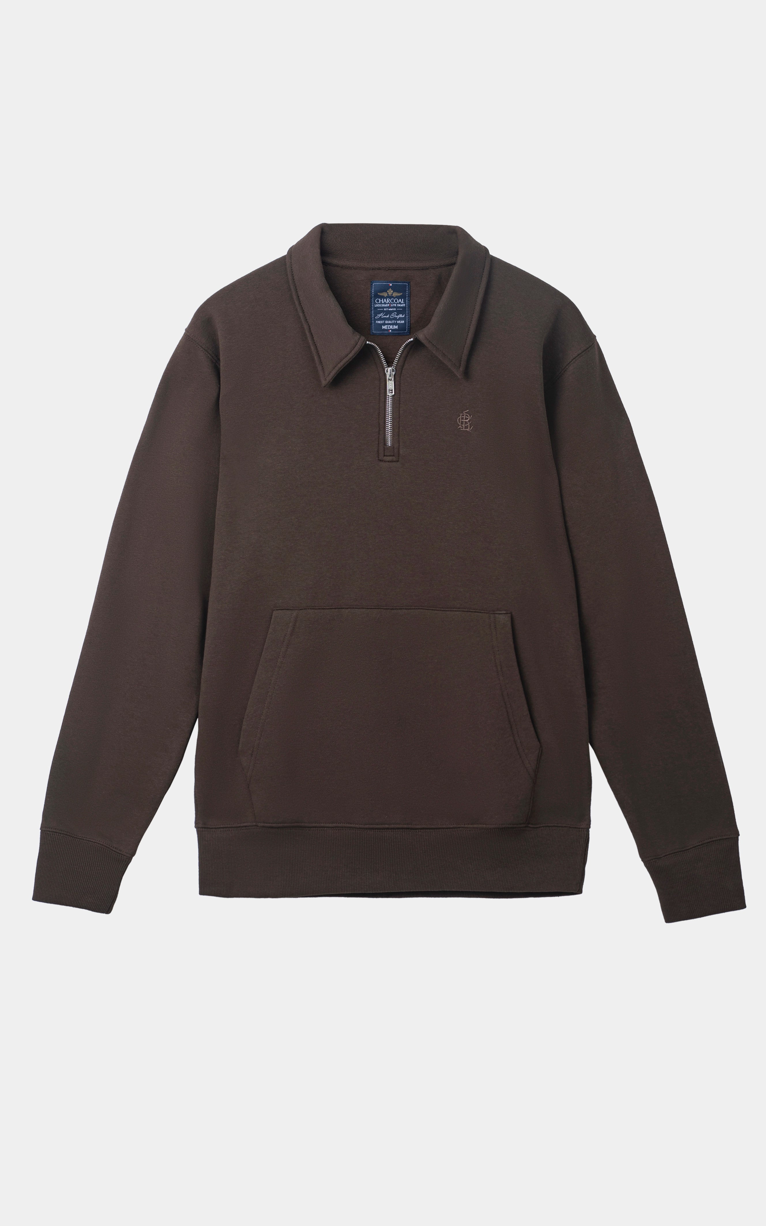 FLEECE EMBROIDERED  COLLARED BROWN