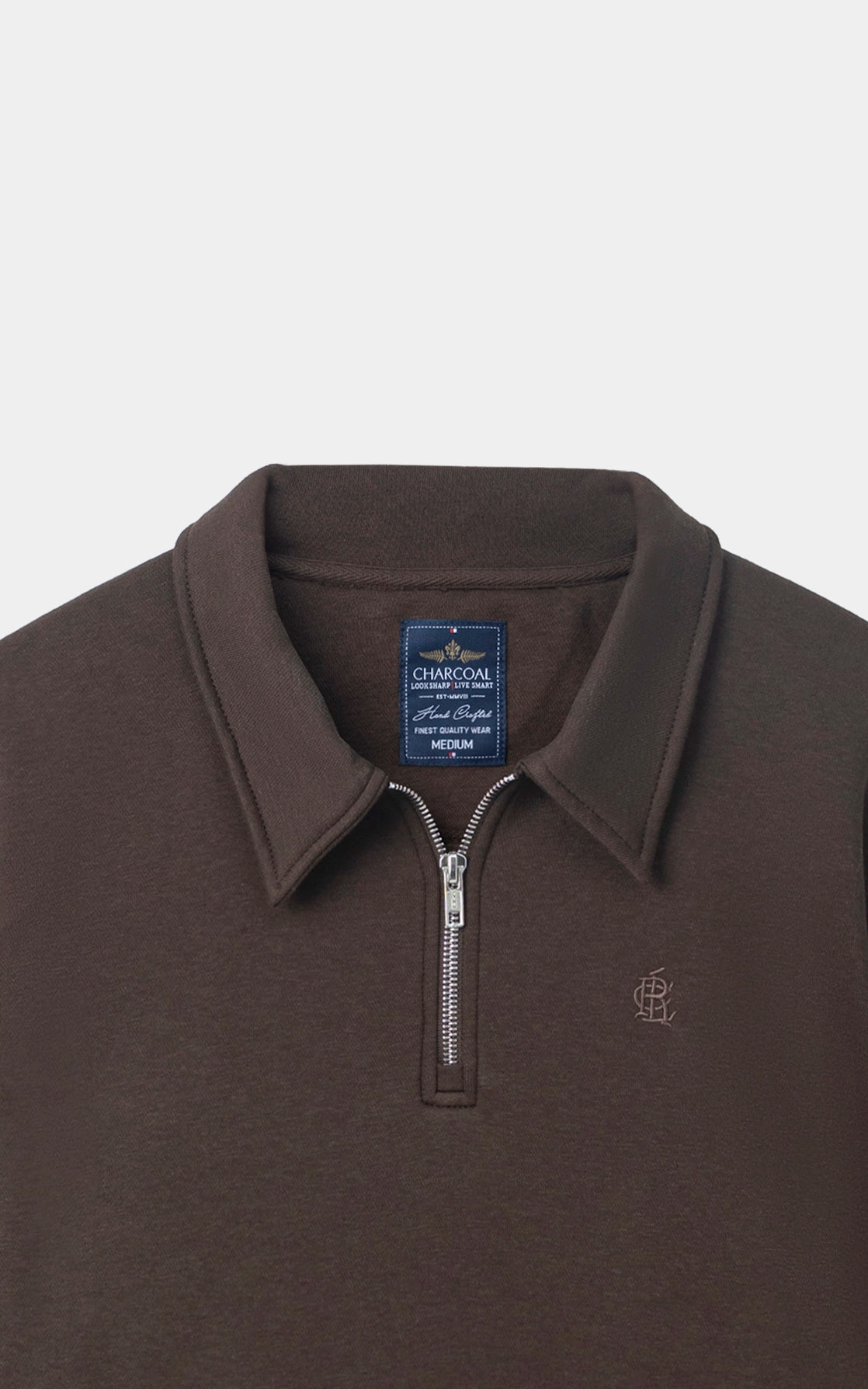 FLEECE EMBROIDERED  COLLARED BROWN