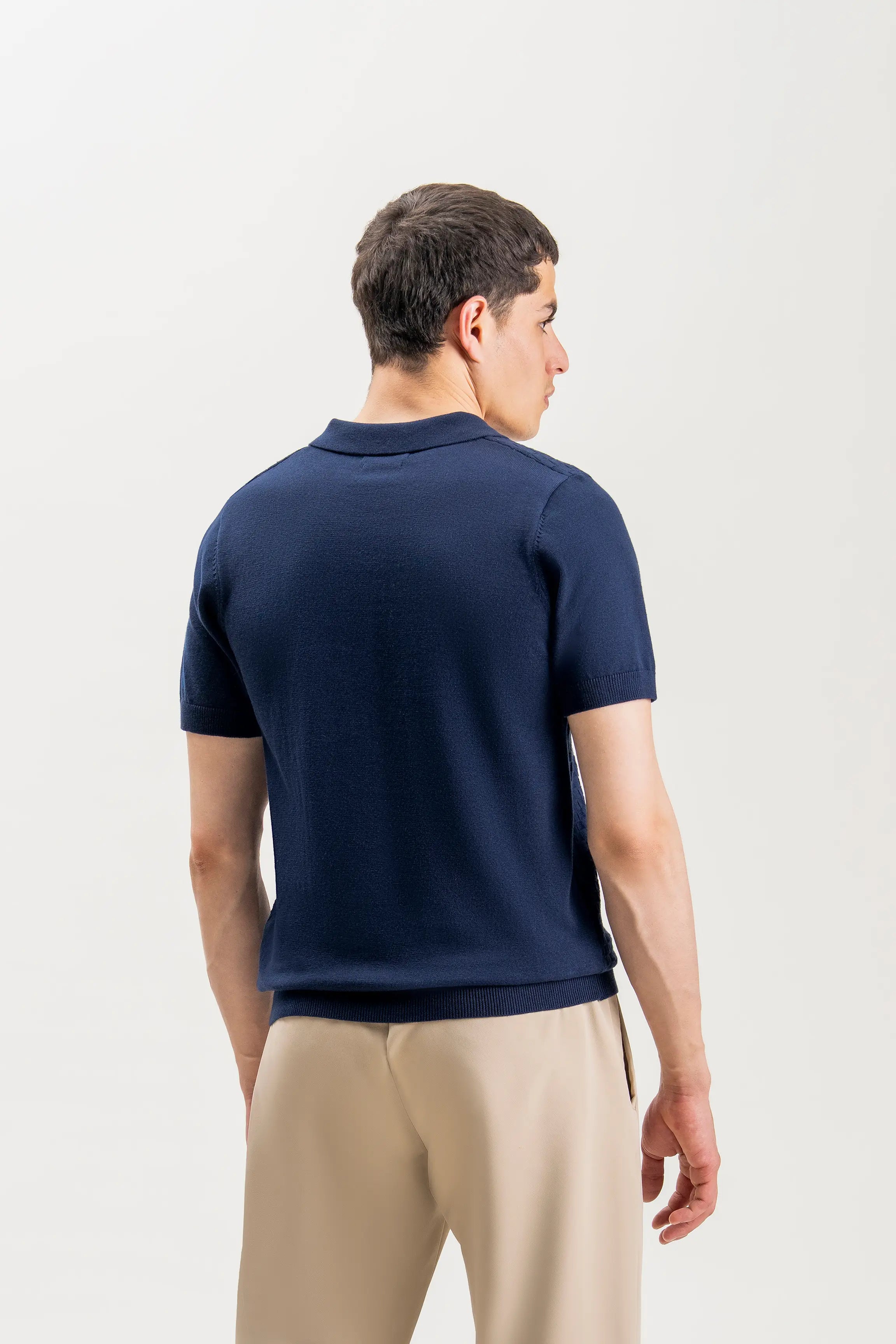 SWEATER KNIT SELF TEXTURED POLO NAVY