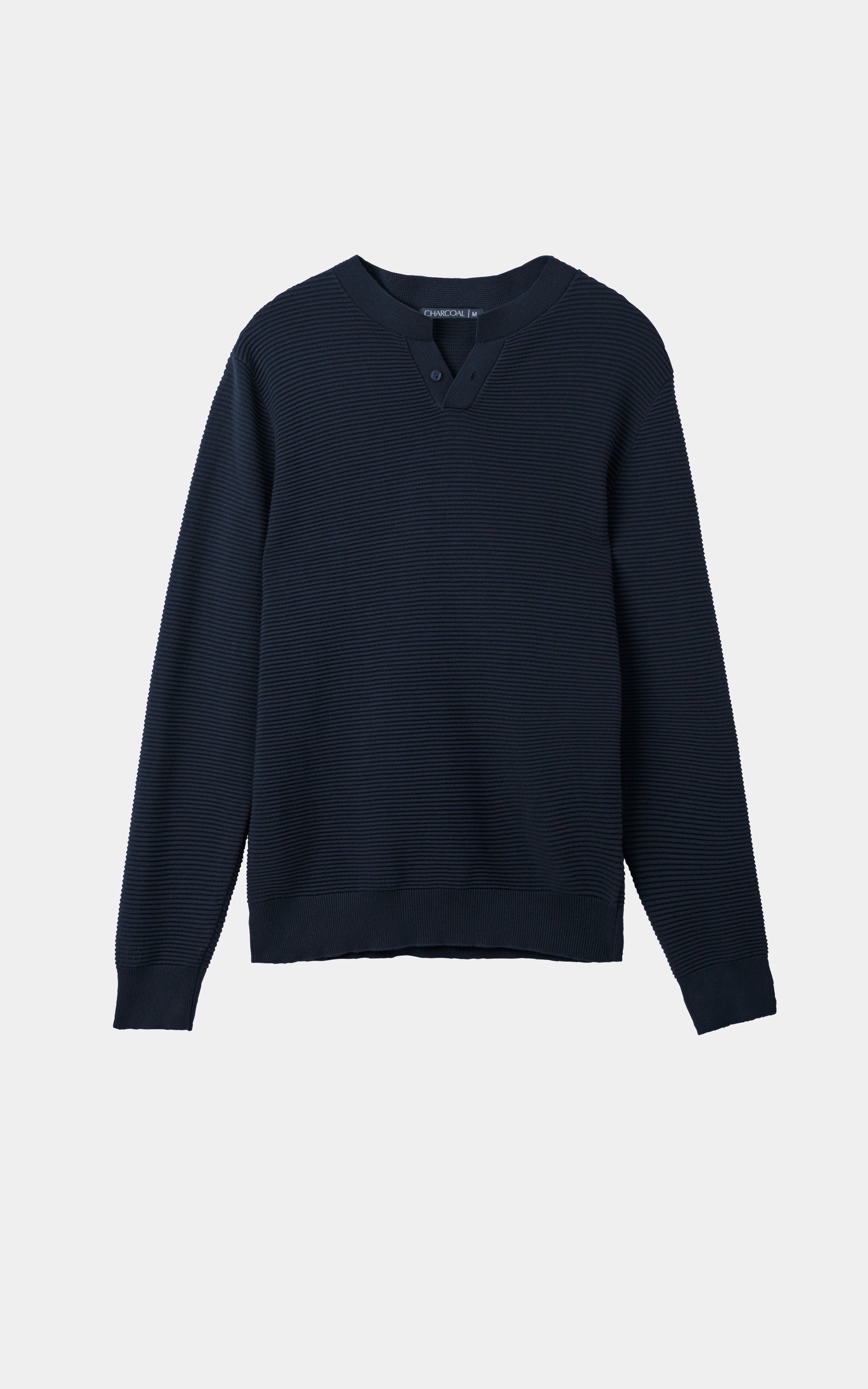 Ribbed Knit Henley Sweater Black