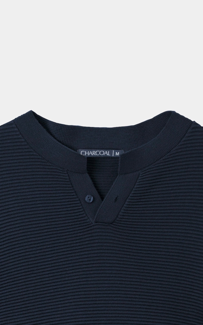 Ribbed Knit Henley Sweater Black