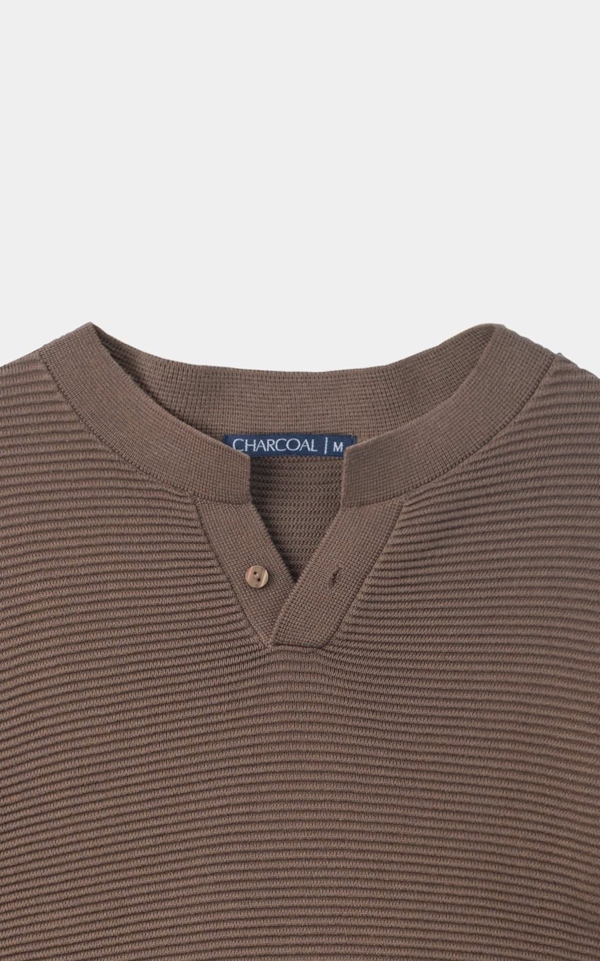 Ribbed Knit Henley Sweater Brown