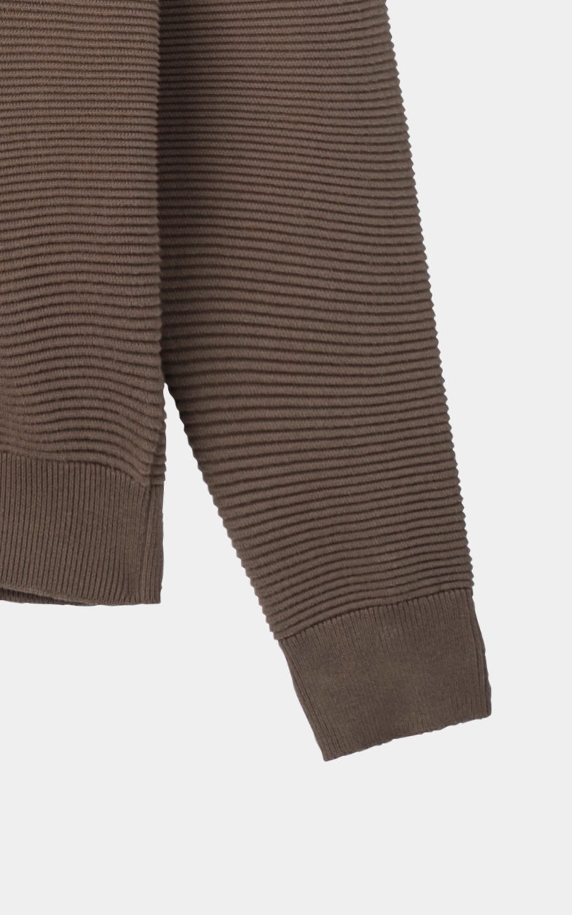 Ribbed Knit Henley Sweater Brown