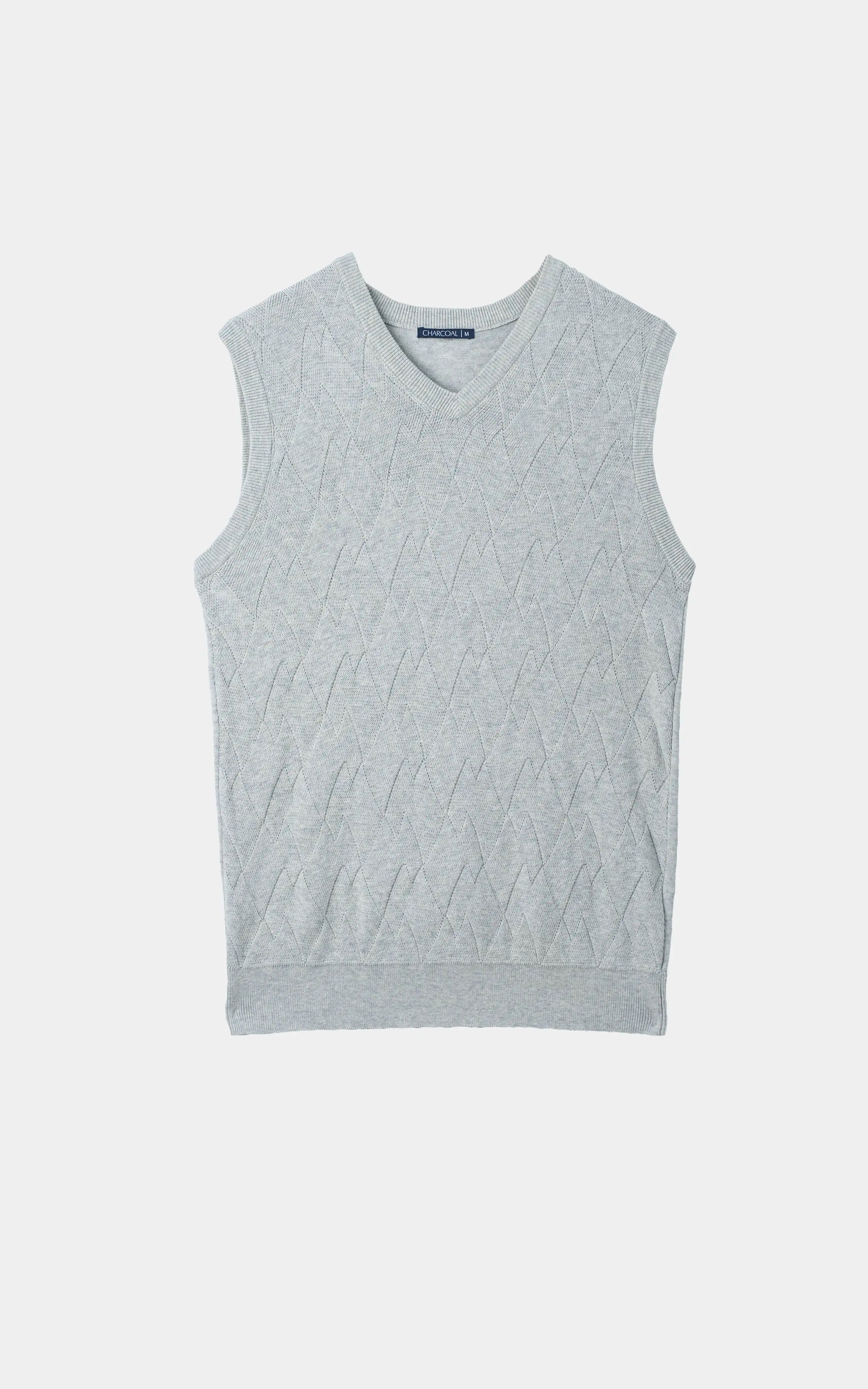 Textured Knit Sleeveless Sweater Grey Melange