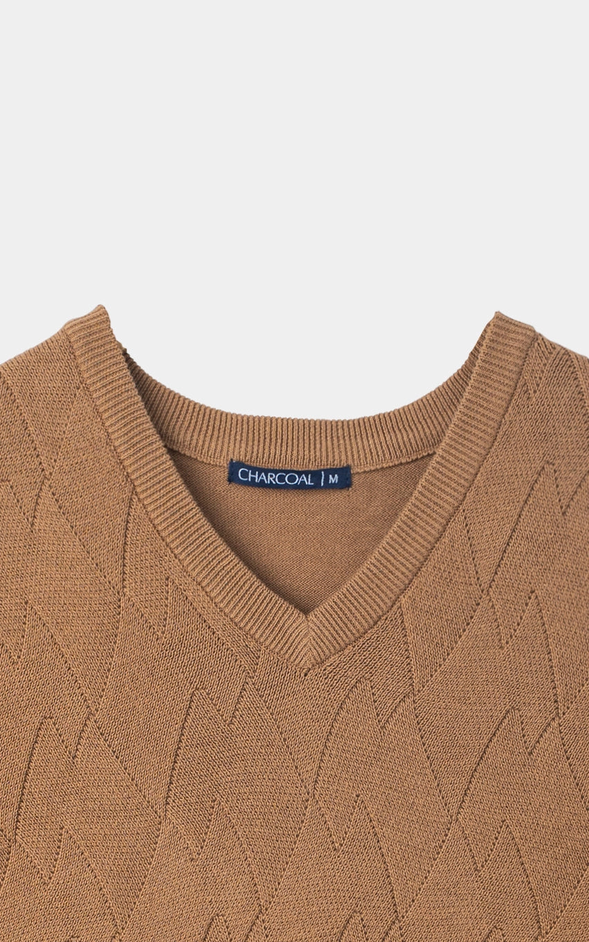 Textured Knit Sleeveless Sweater Khaki