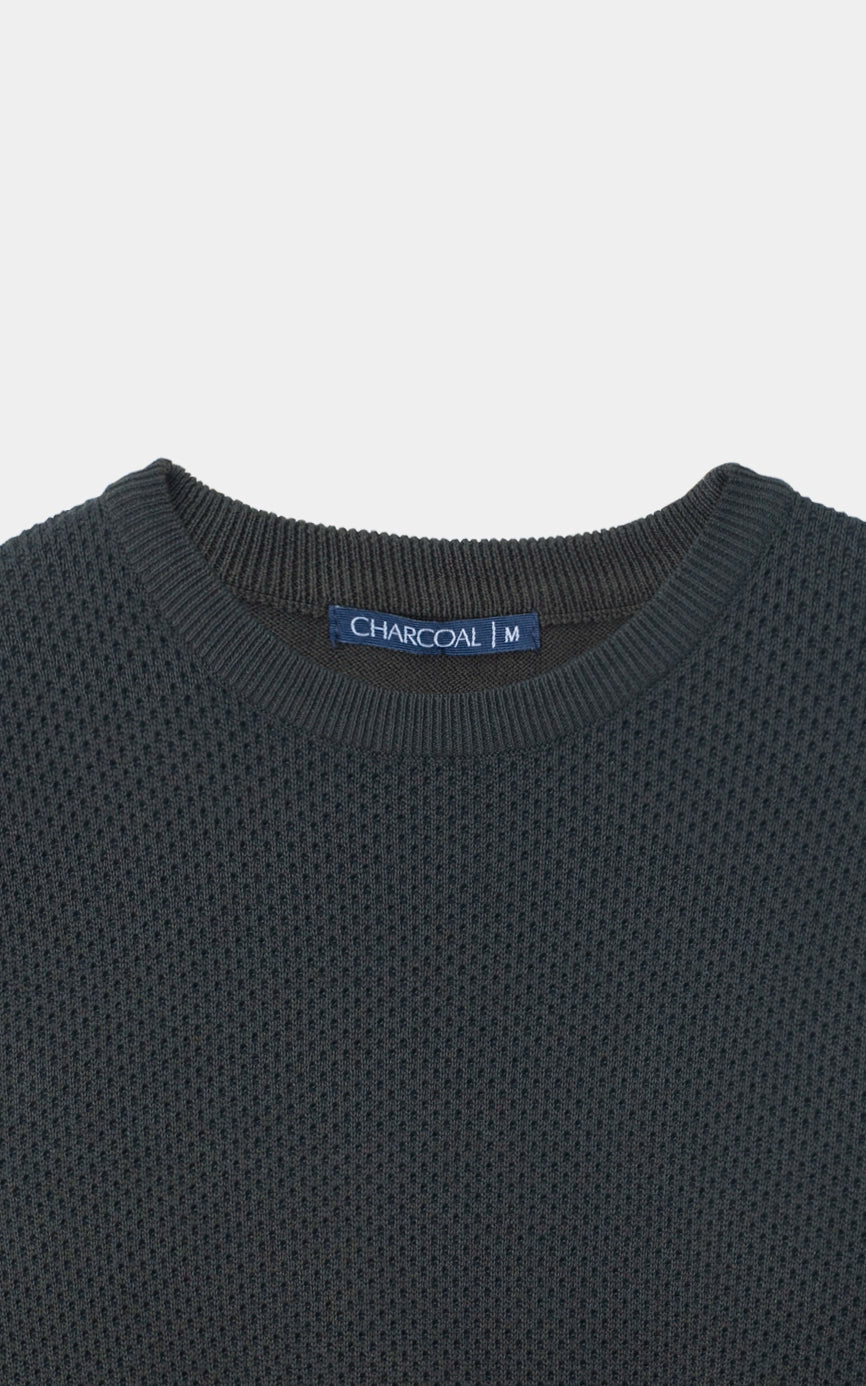 Textured Crew Neck Sweater Dark Olive