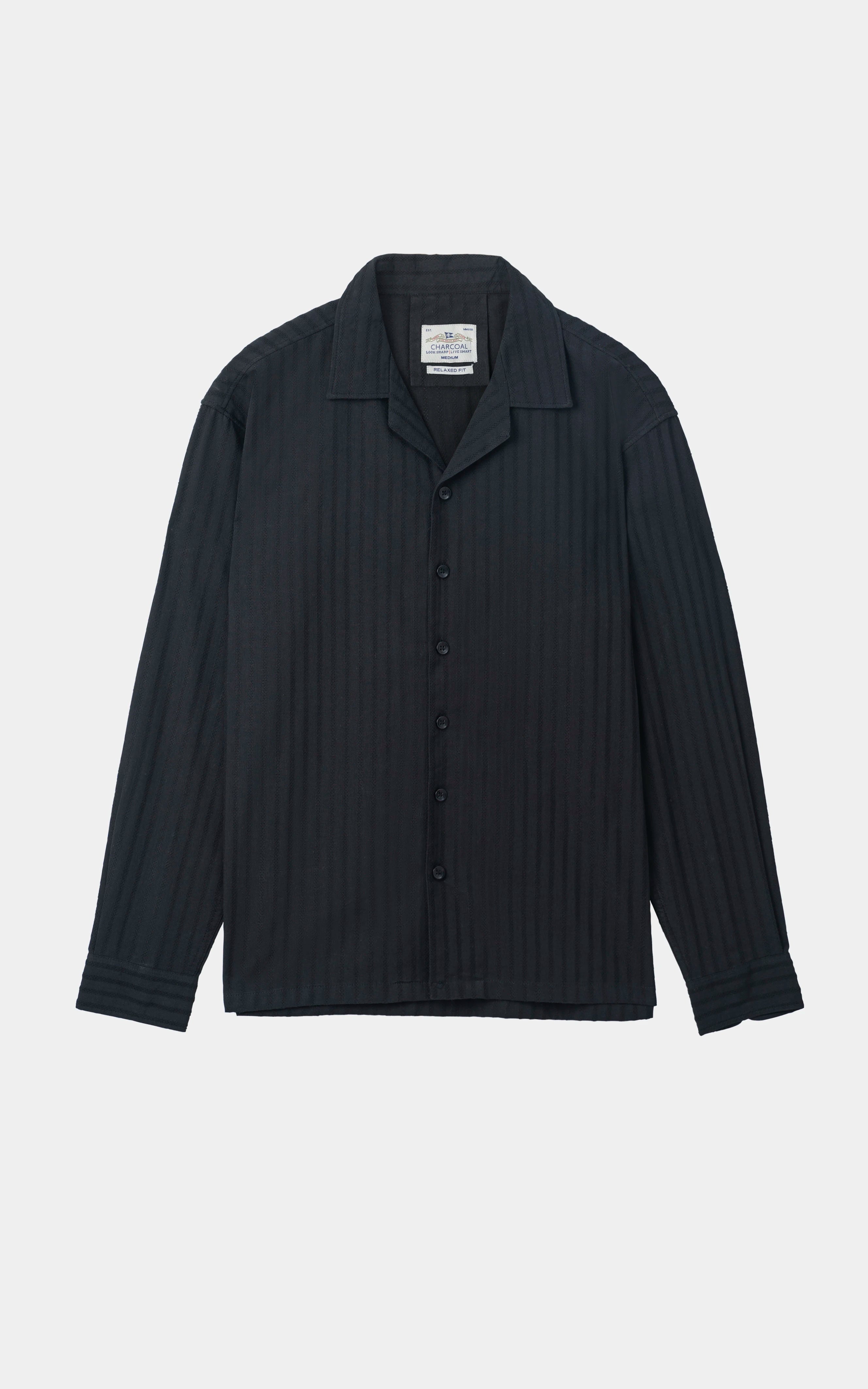 SELF TEXTURED JACQUARD CASUAL SHIRT BLACK