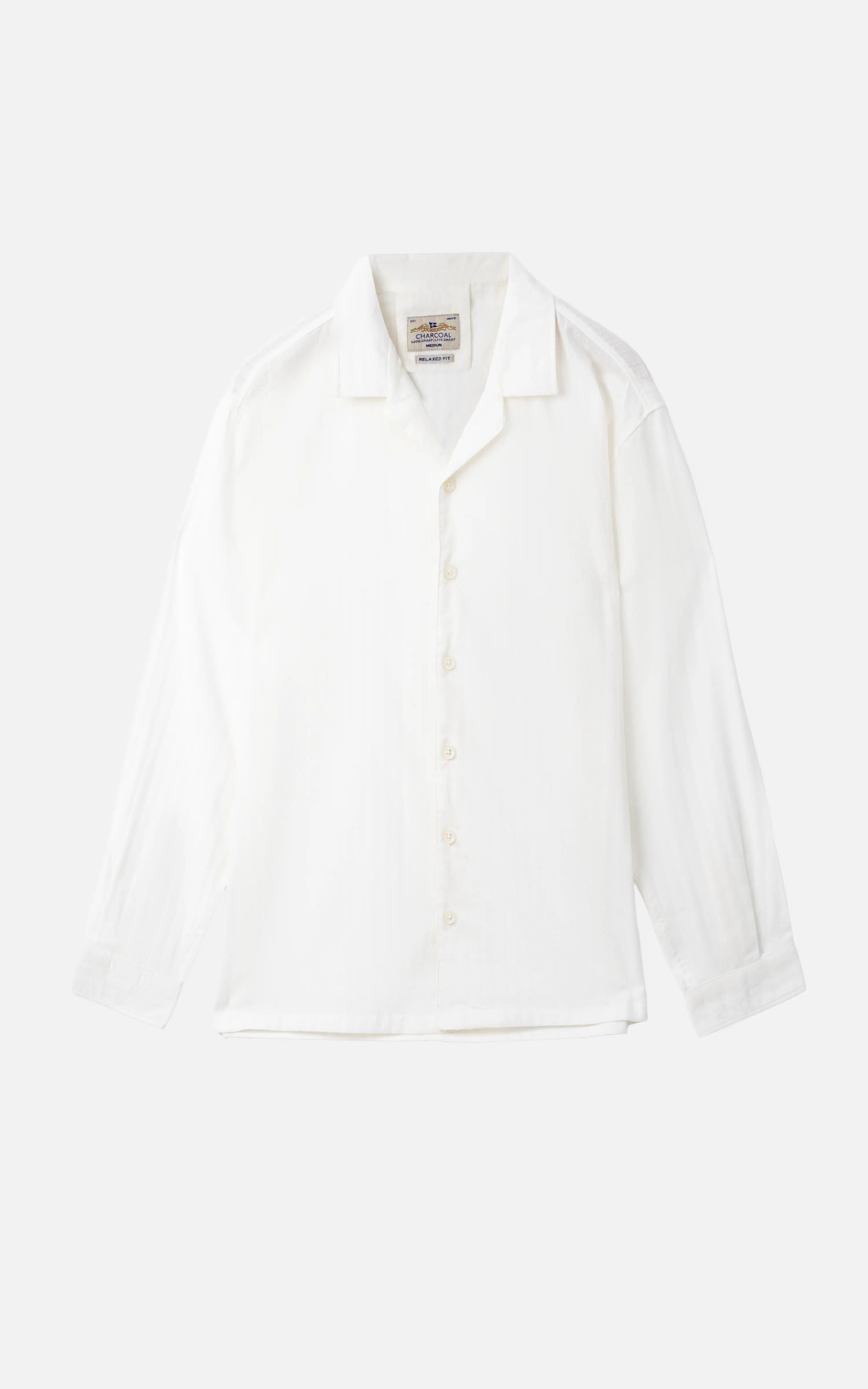 SELF TEXTURED JACQUARD CASUAL SHIRT OFF WHITE