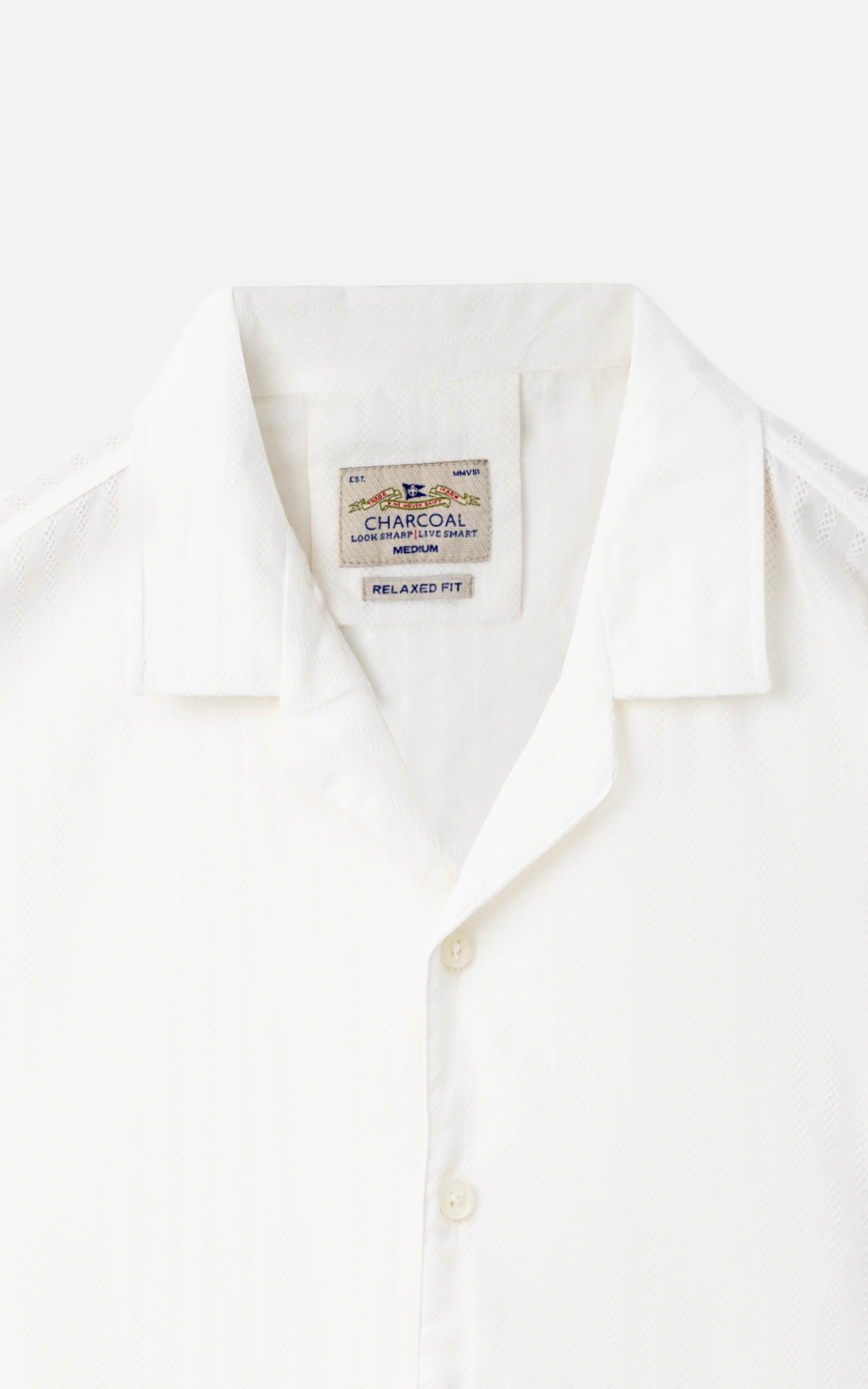 SELF TEXTURED JACQUARD CASUAL SHIRT OFF WHITE