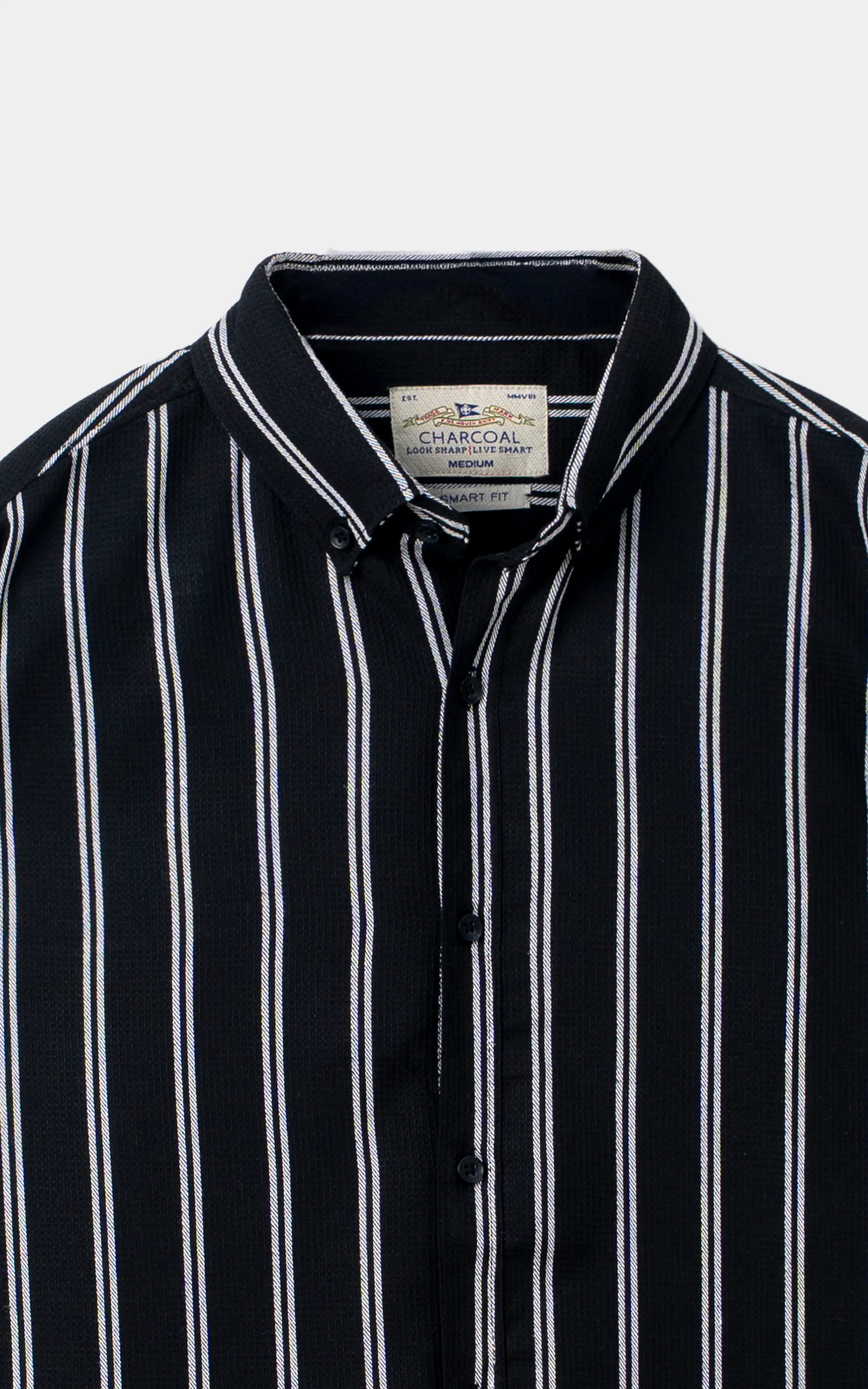 WAFFLE STRIPED CASUAL SHIRT BLACK WHITE STRIPE