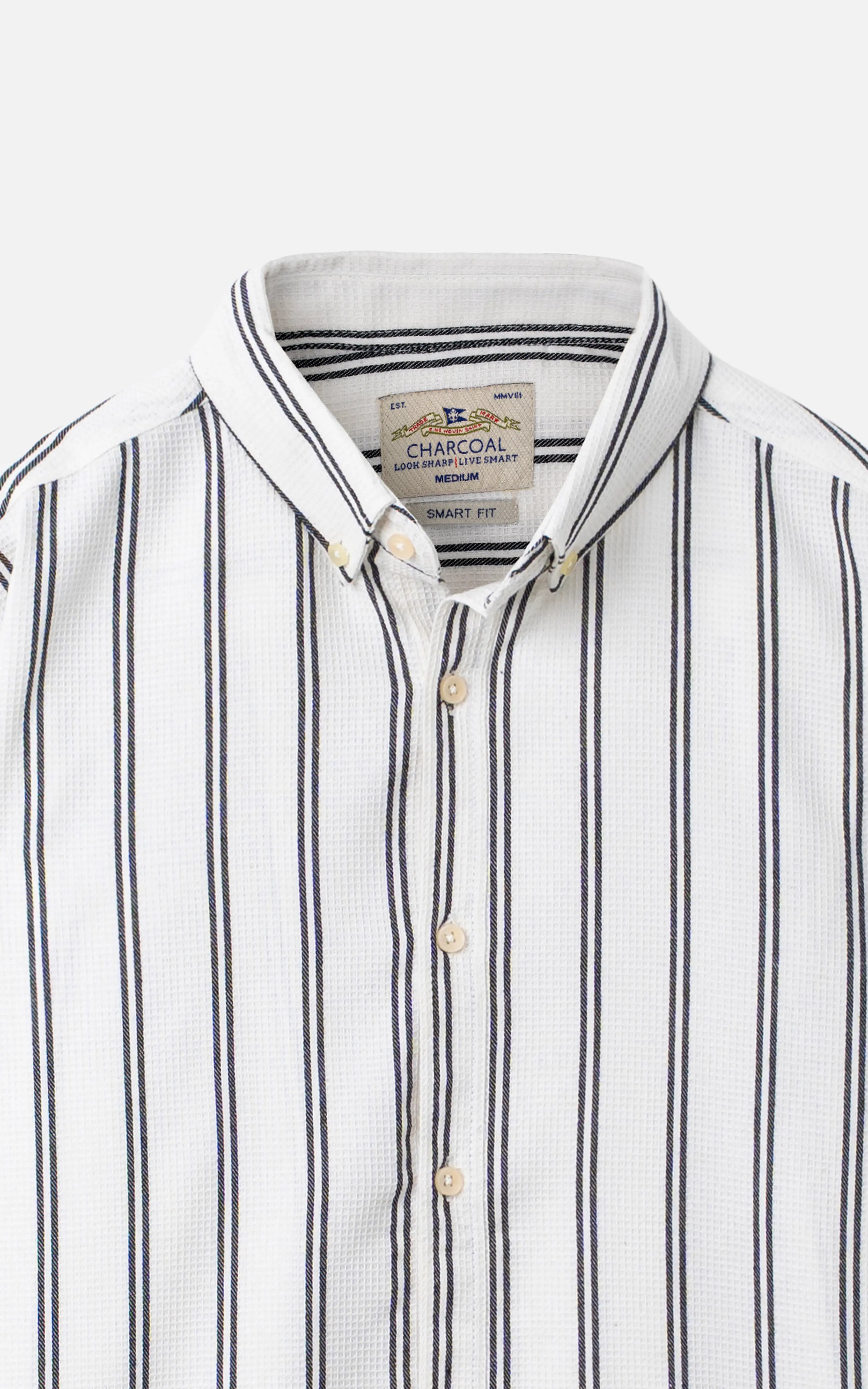 WAFFLE STRIPED CASUAL SHIRT OFF White BLACK STRIPE