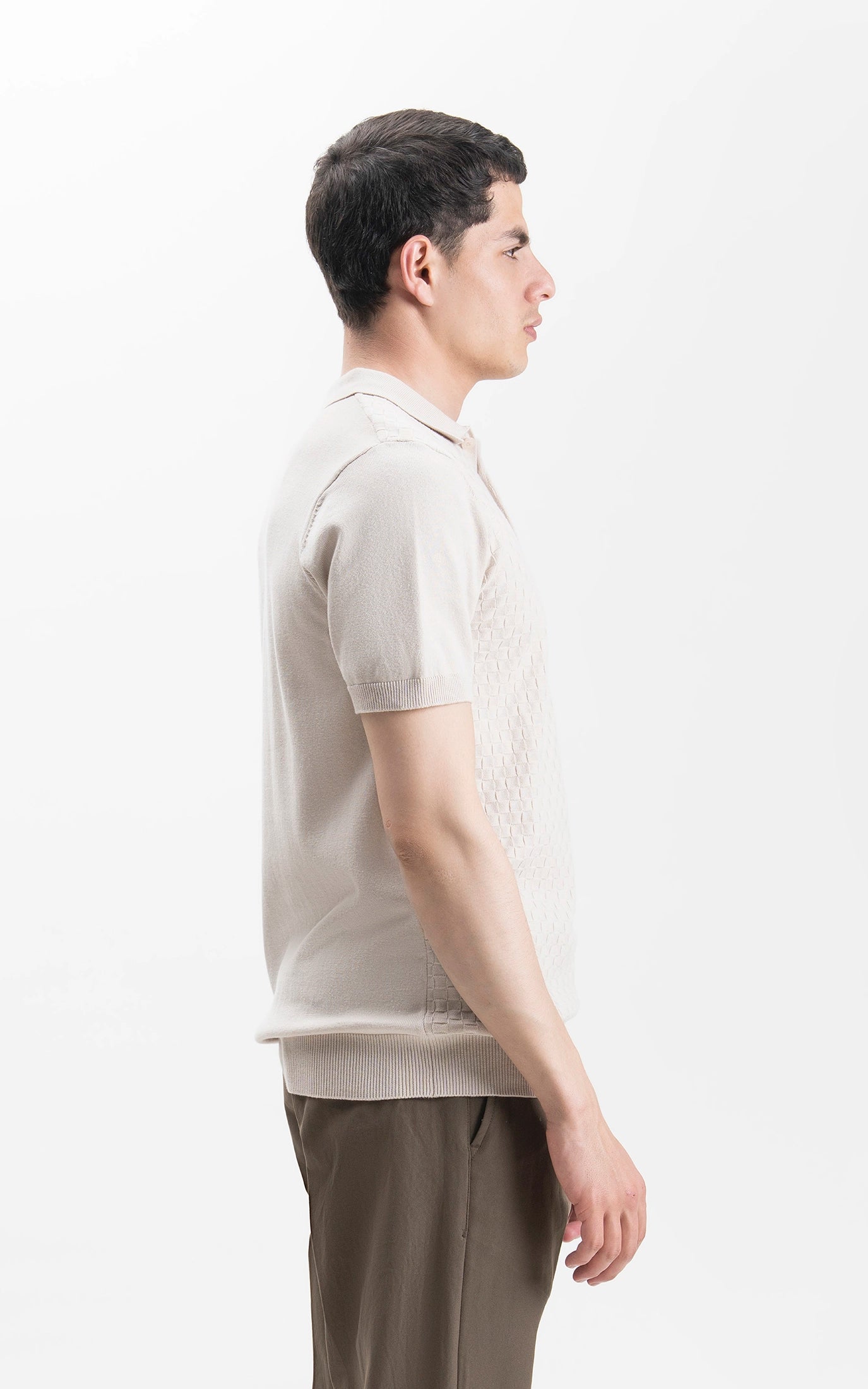 SWEATER KNIT SELF TEXTURED POLO BEIGE