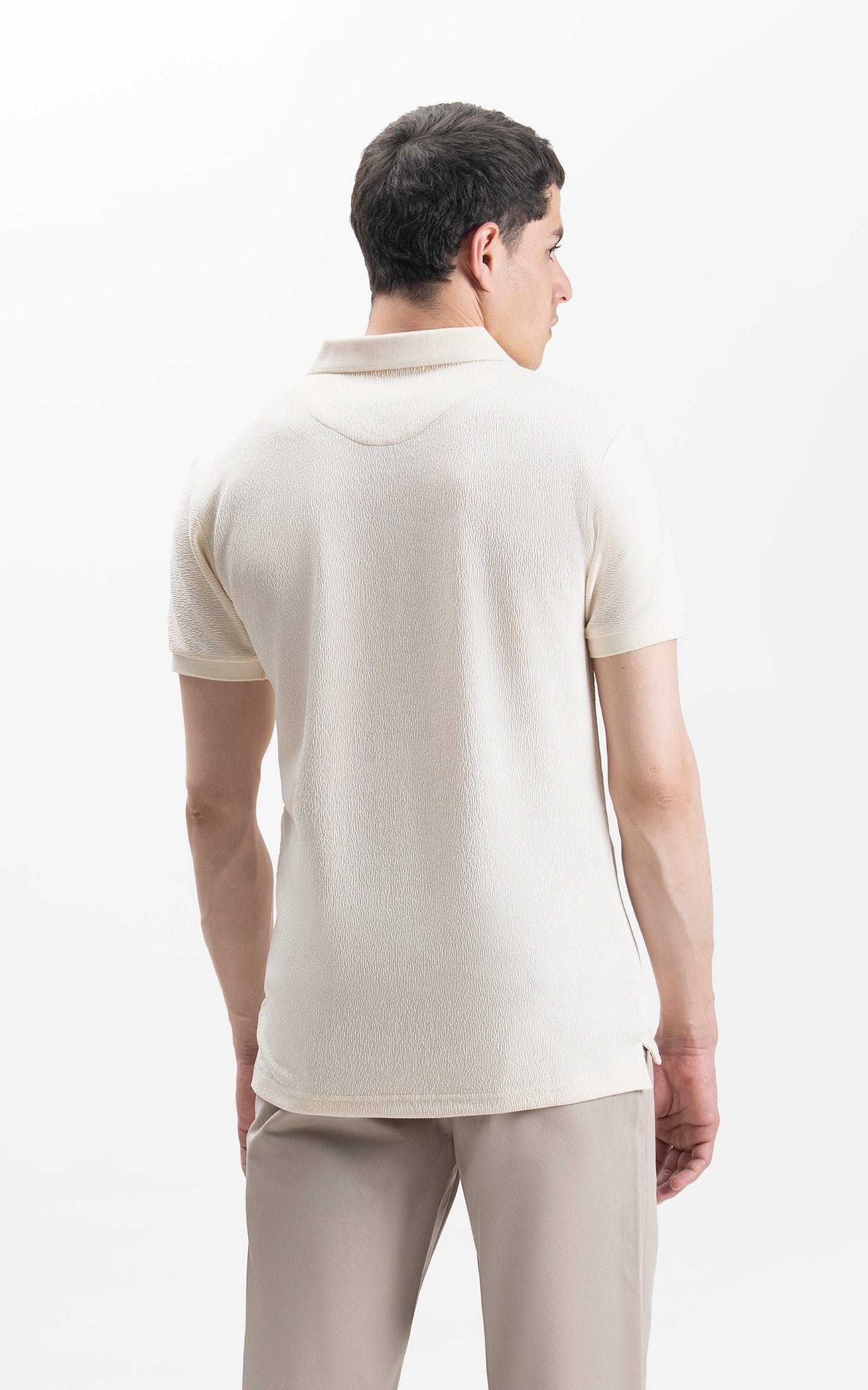 JACQUARD TEXTURED ZIP POLO SHIRT BEIGE