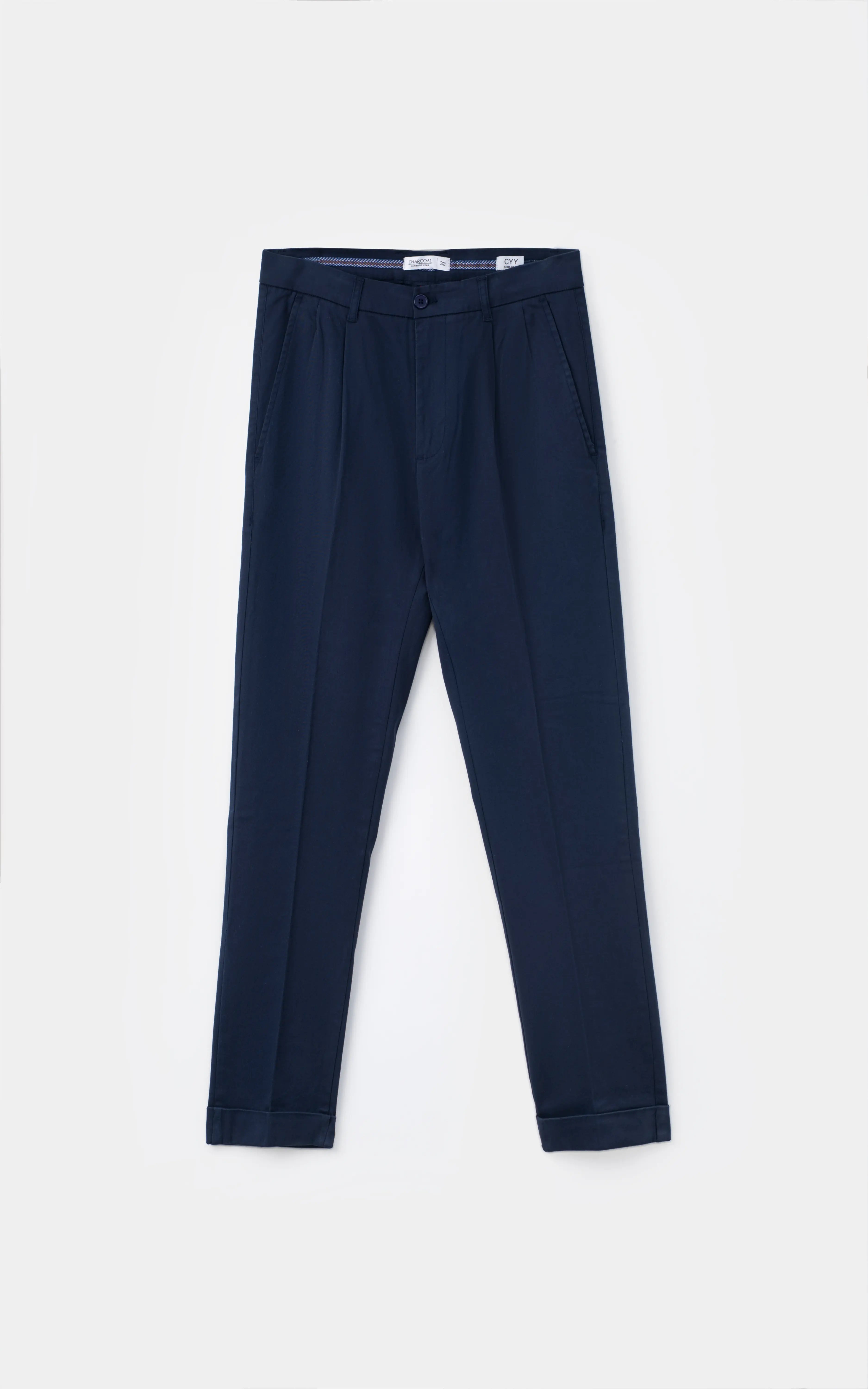 TWILL PLEATED REGULAR FIT CASUAL PANT NAVY
