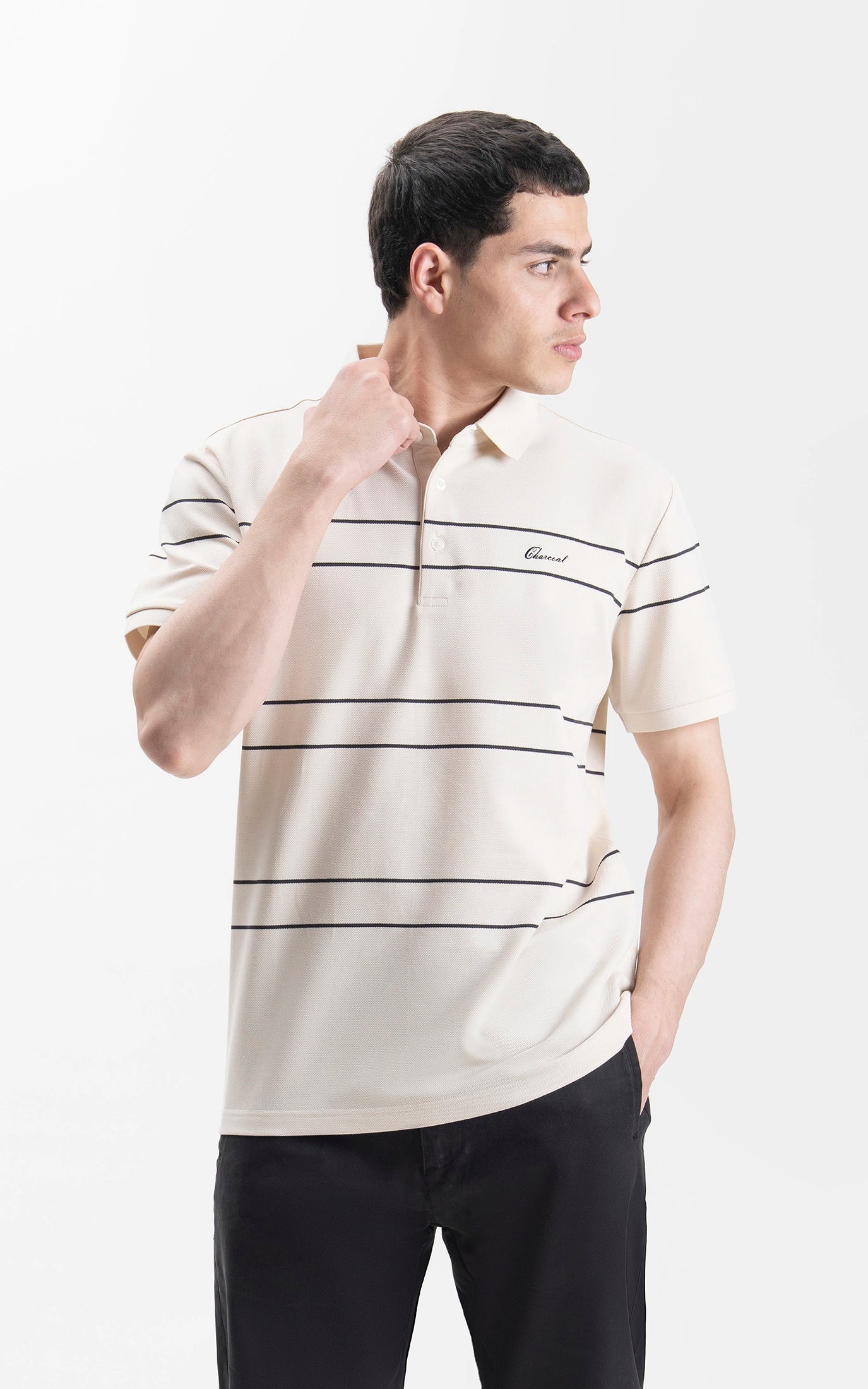 SMART FIT CLASSIC PREMIUM STRIPED POLO SHIRT BEIGE