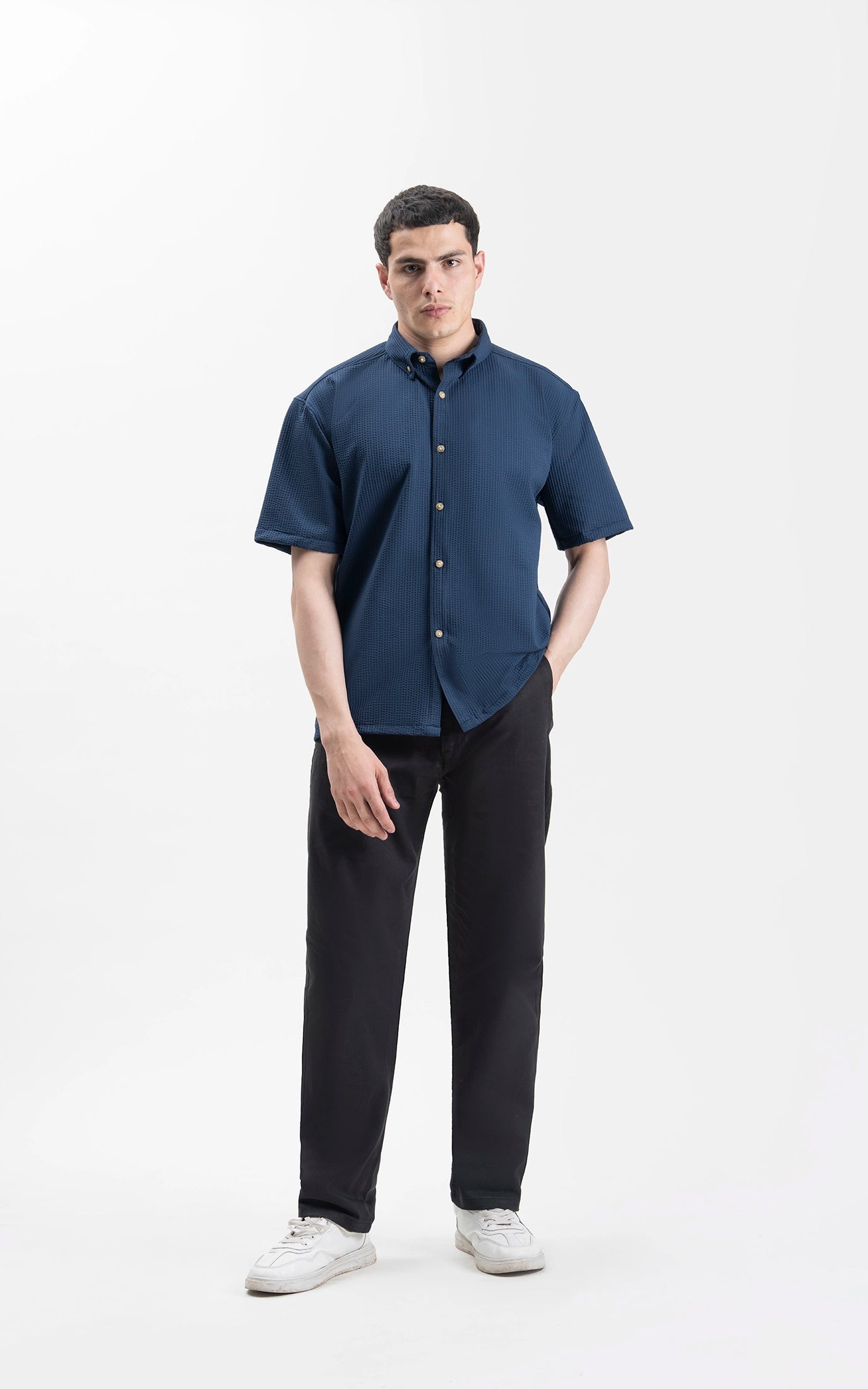 RELAXED FIT BUTTON DOWN  CASUAL SHIRT NAVY