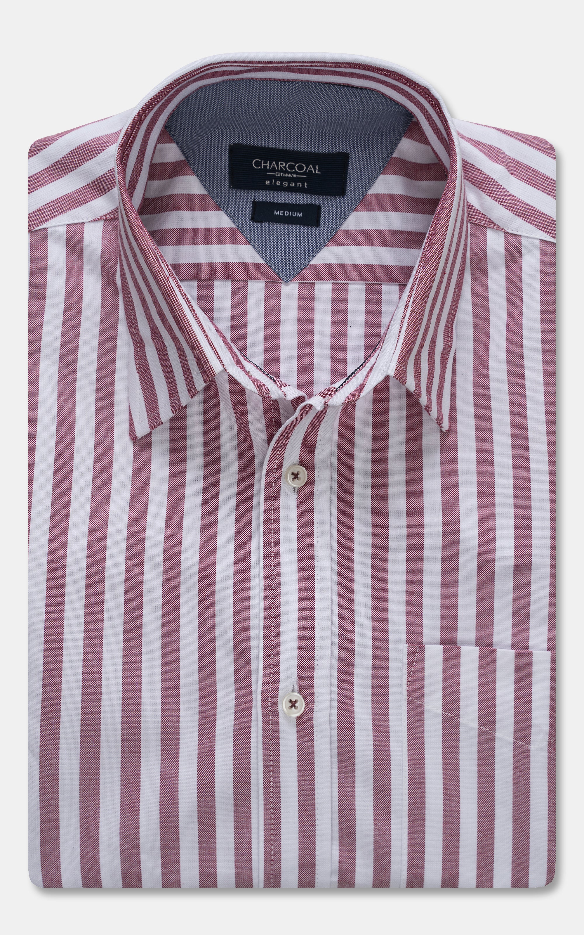 HIDDEN BUTTON DOWN COLLAR MAROON STRIPED