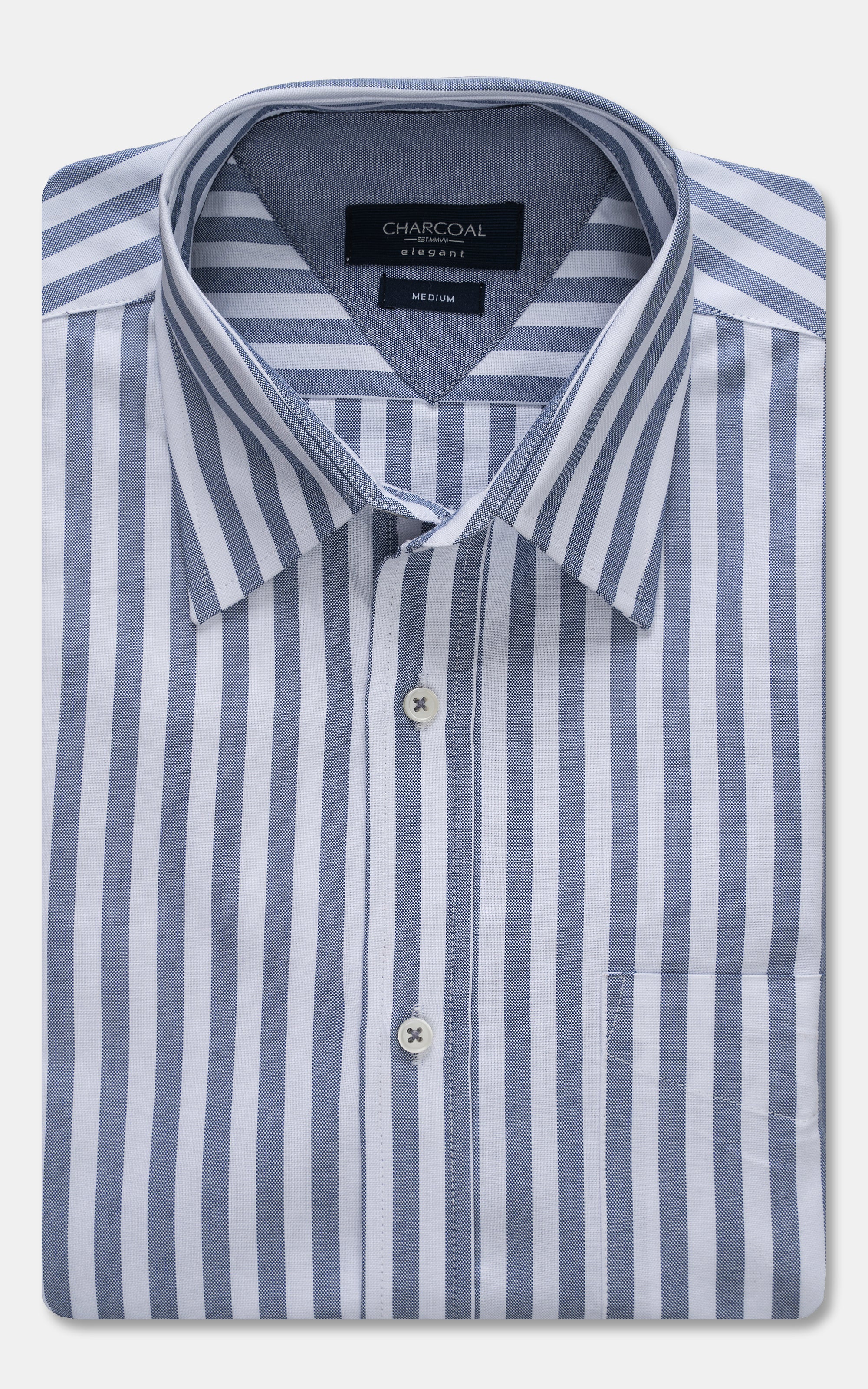 HIDDEN BUTTON DOWN COLLAR GREY STRIPED