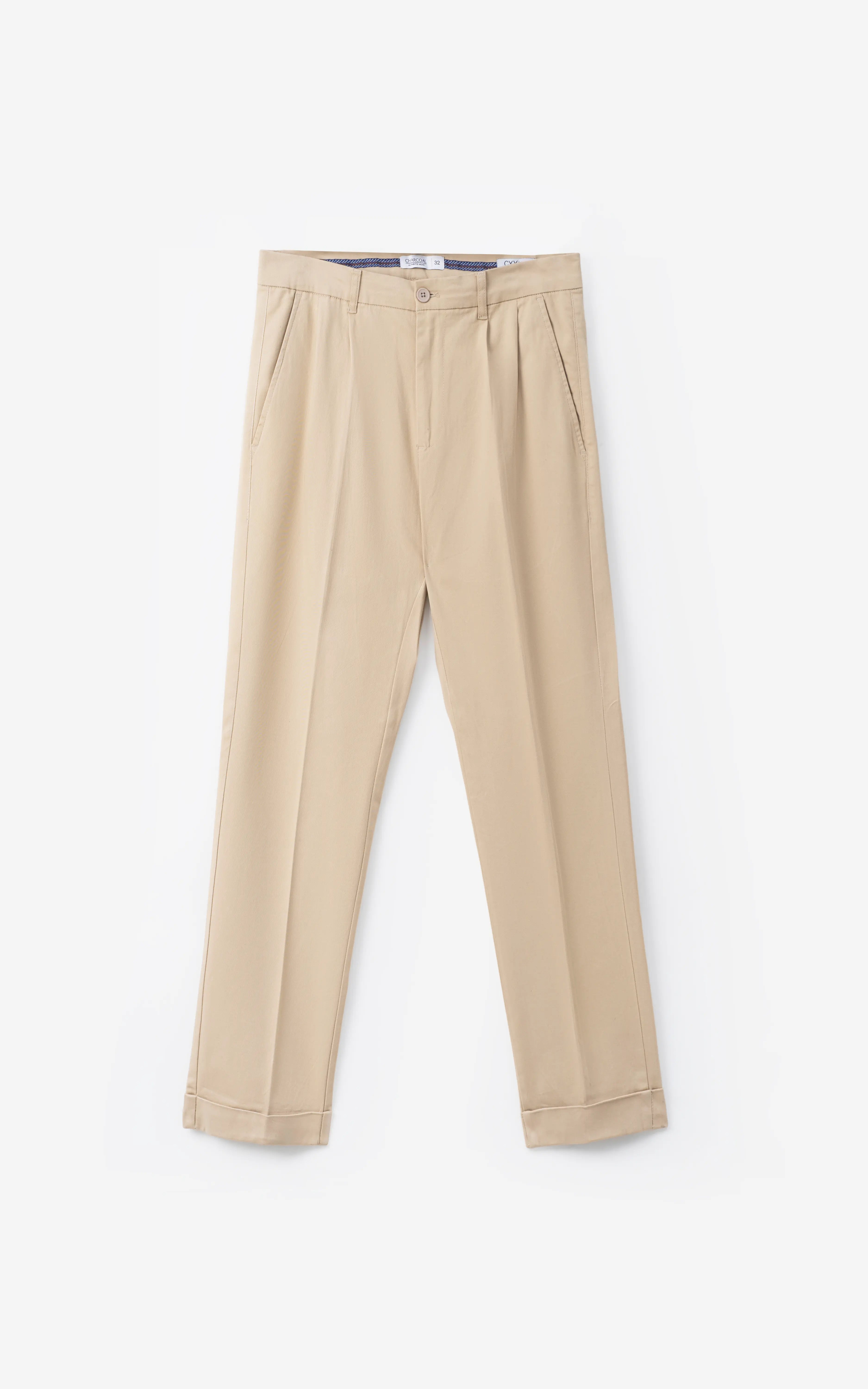 TWILL PLEATED REGULAR FIT CASUAL PANT LIGHT KHAKI